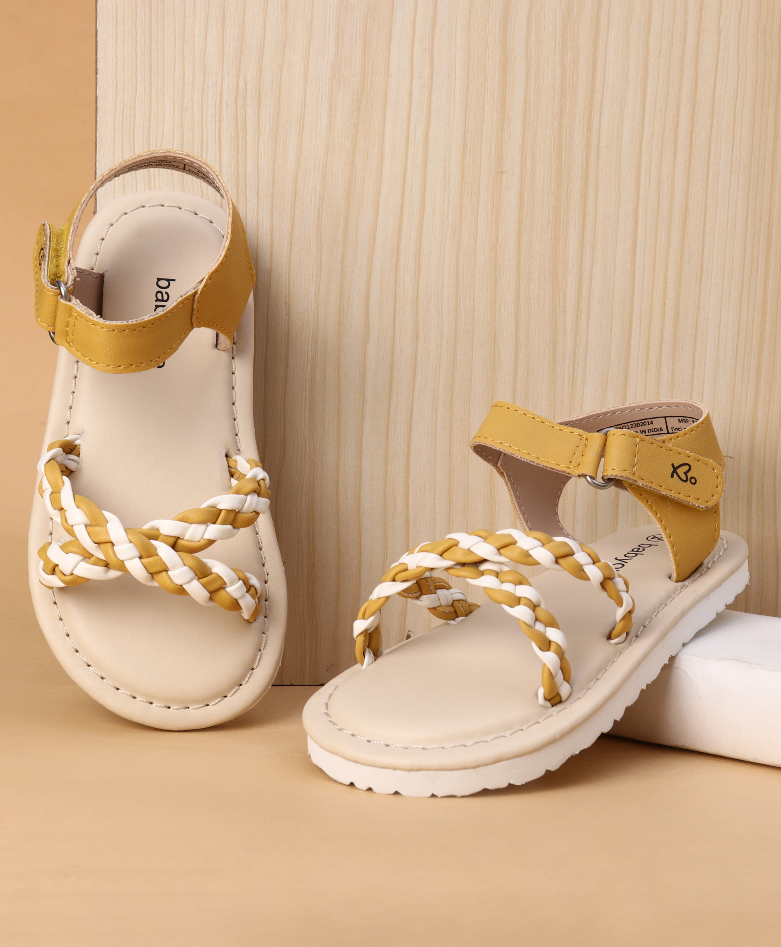 Babyoye Solid Sandals With Velcro Closure & Braid Straps - Mustard-image-14
