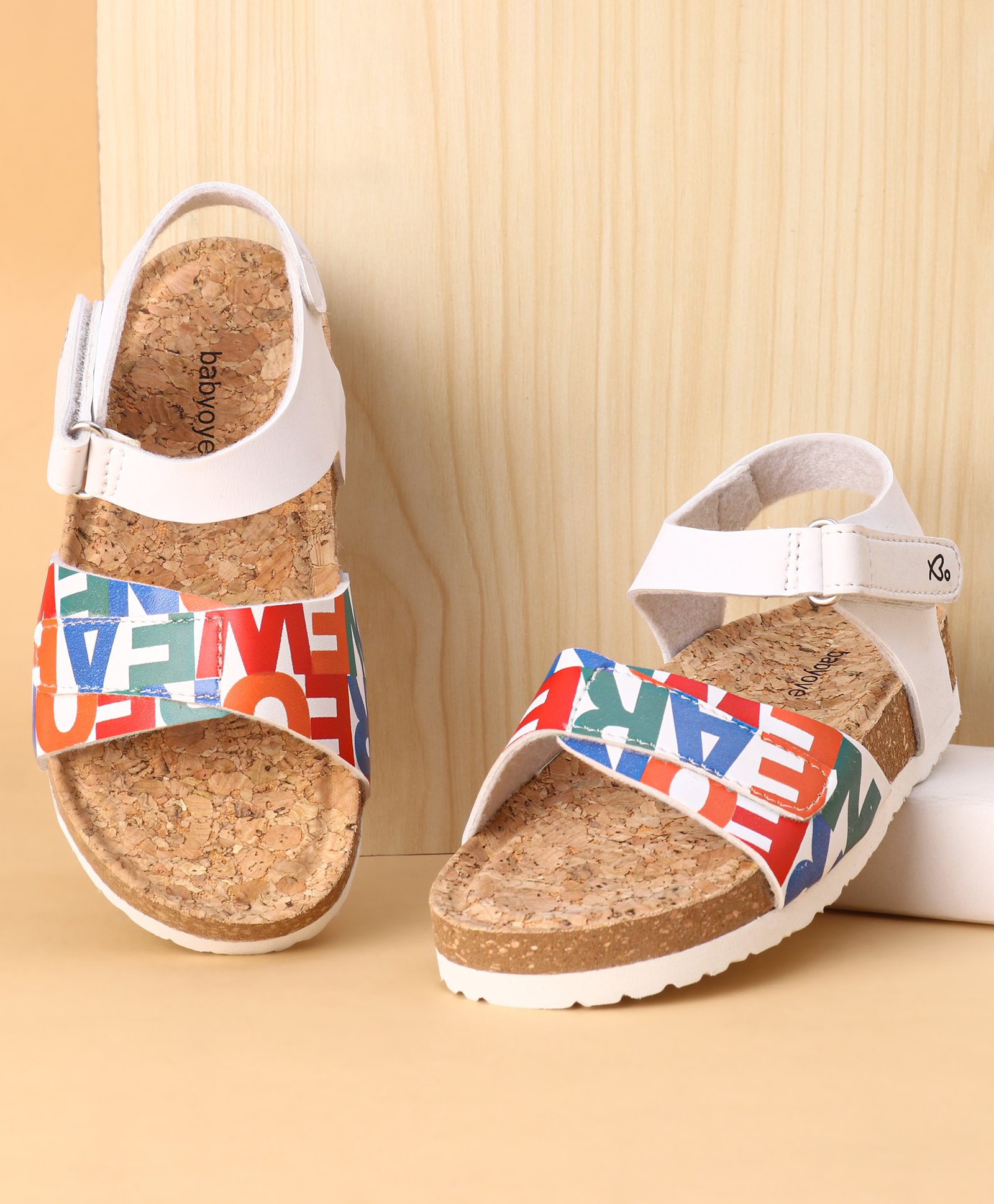 Babyoye Sandals   with Velcro Closure Text Print- White-image-25