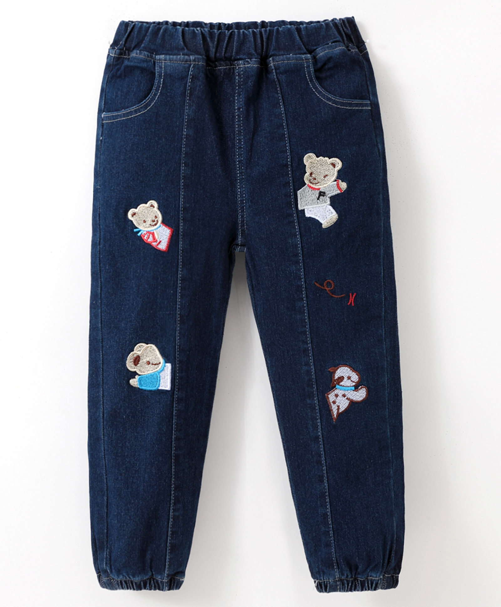 Kookie Kids Denim Full Length Washed Jeans With Teddy Patch  - Blue-picture-20