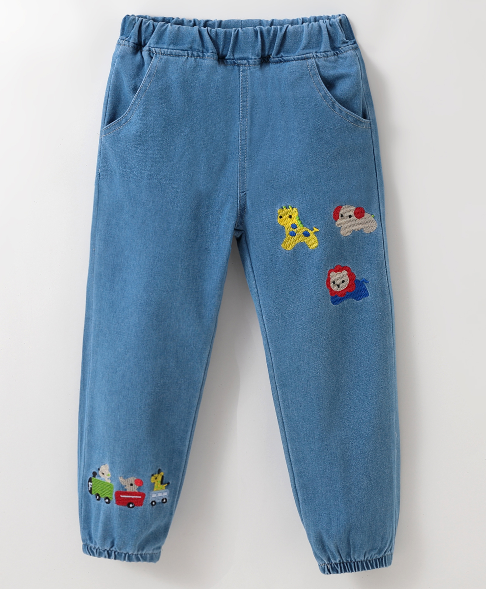 Kookie Kids Full Length Denim Jeans with Animal Embroidery Detailing -  Blue-image-26