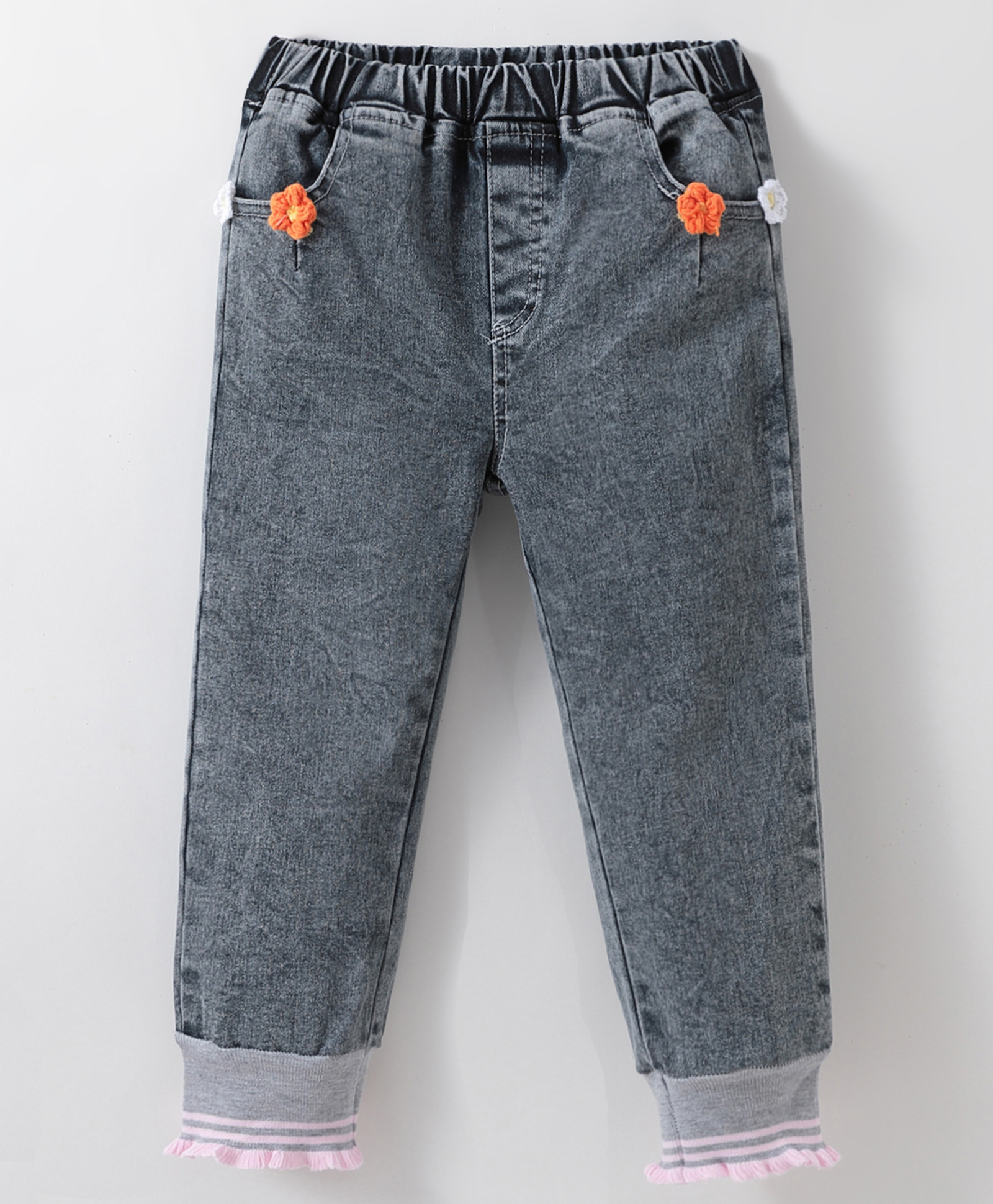 Kookie Kids Full Length Jeans with Flower Applique - Grey-picture-25