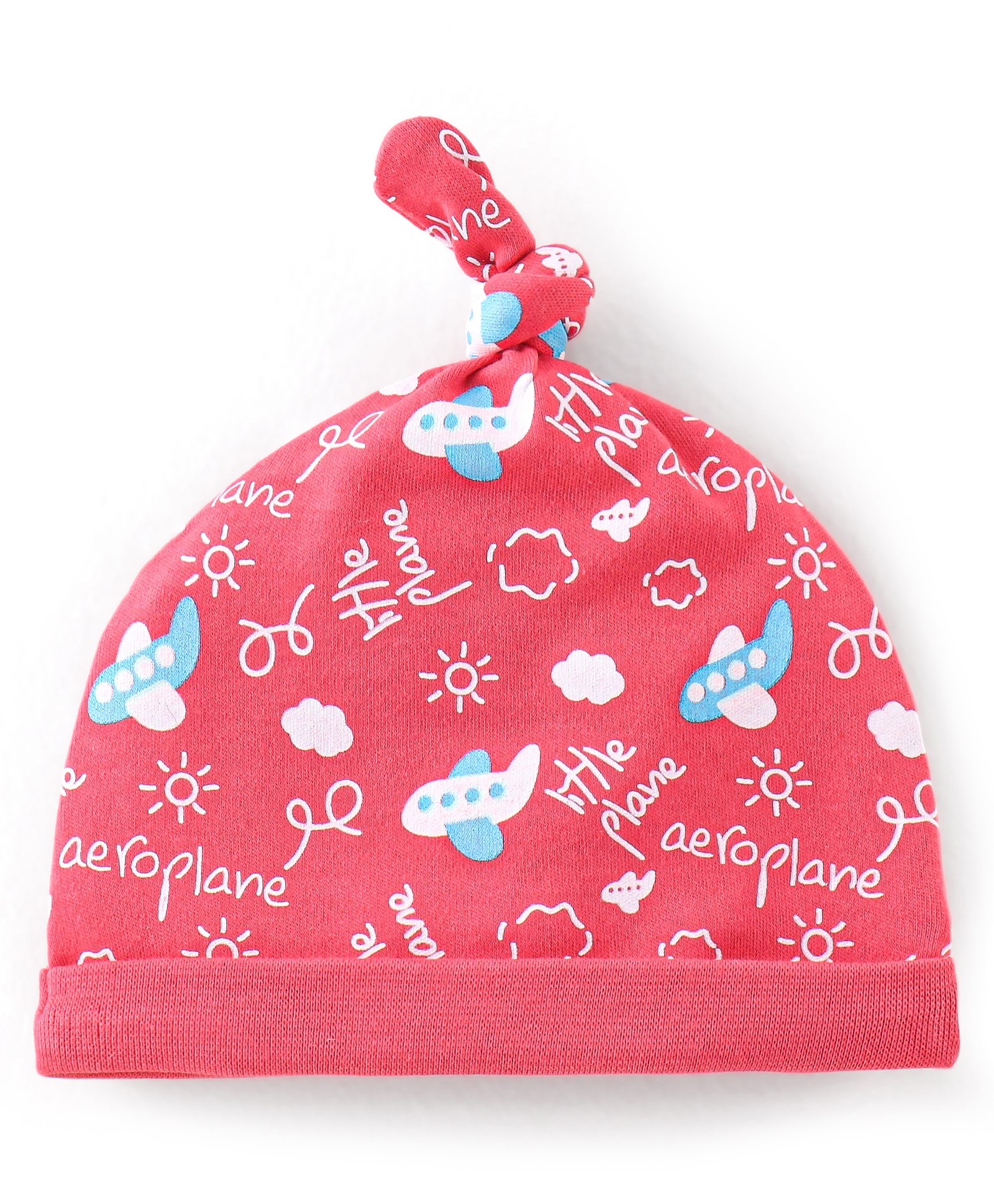 Babyhug 100% Cotton Knit Cap Air Plane Print- Red-image-46