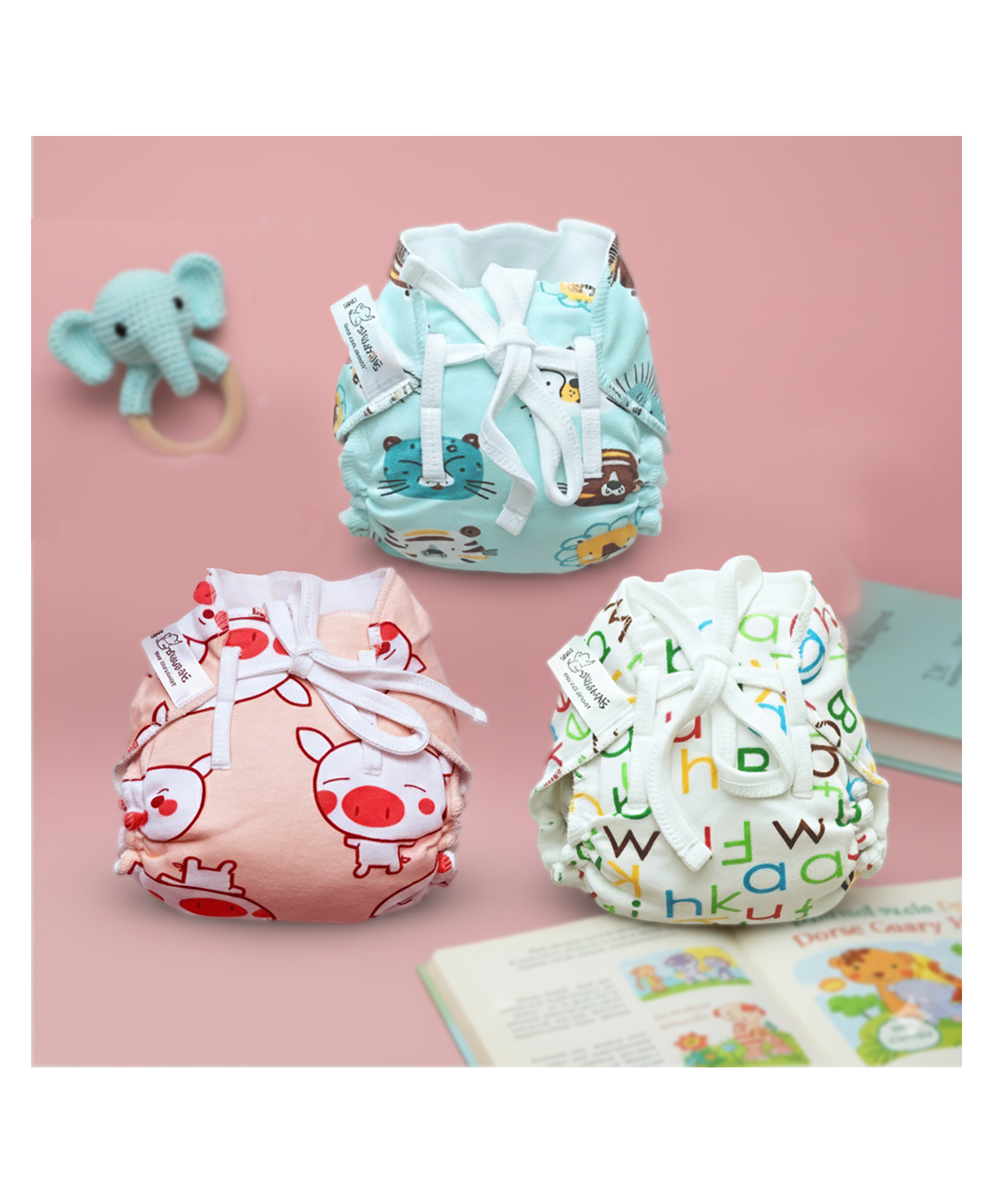 Snugkins 100% Cotton Nappy Small Size (0-5Kg) Pack of 3-image-44