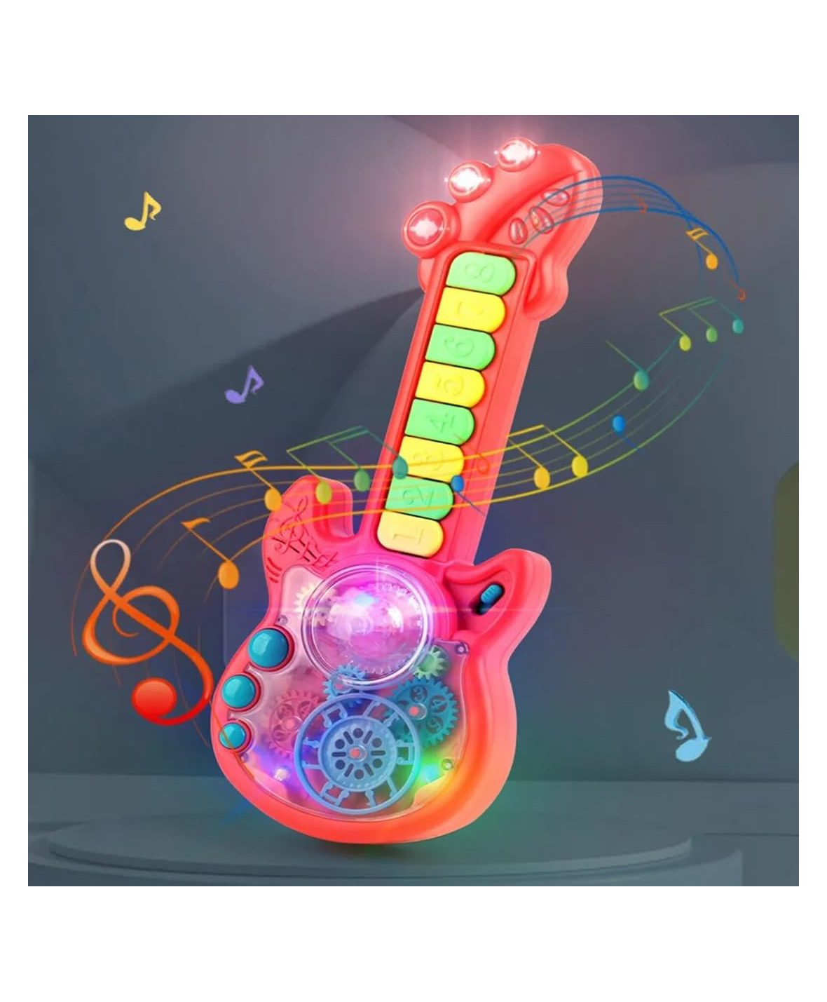 VGRASSP Gear Guitar Toy Eight Key Switches Musical Toy Guitar with Rotating Gears Flashing Lights & Piano Sound Battery Operated Toy Guitar - Multicolor(Color As Per Stock)-picture-17