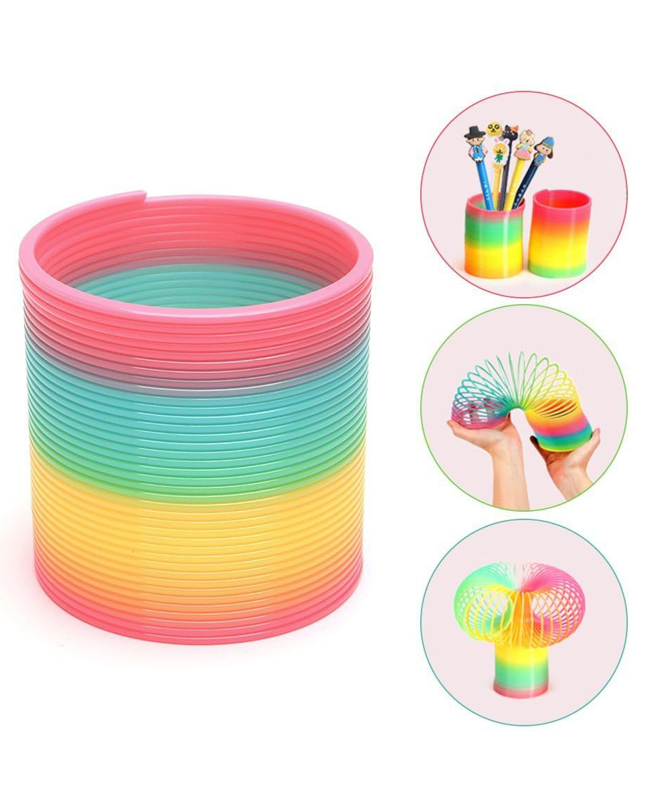 VGRASSP Rainbow Circle Folding Plastic Spring Coil Funny Magic Toy Slinkier Classic and Colorful Slinky Neon Plastic Magic Glow - Multicolor (Color As Per Stock)-image-35