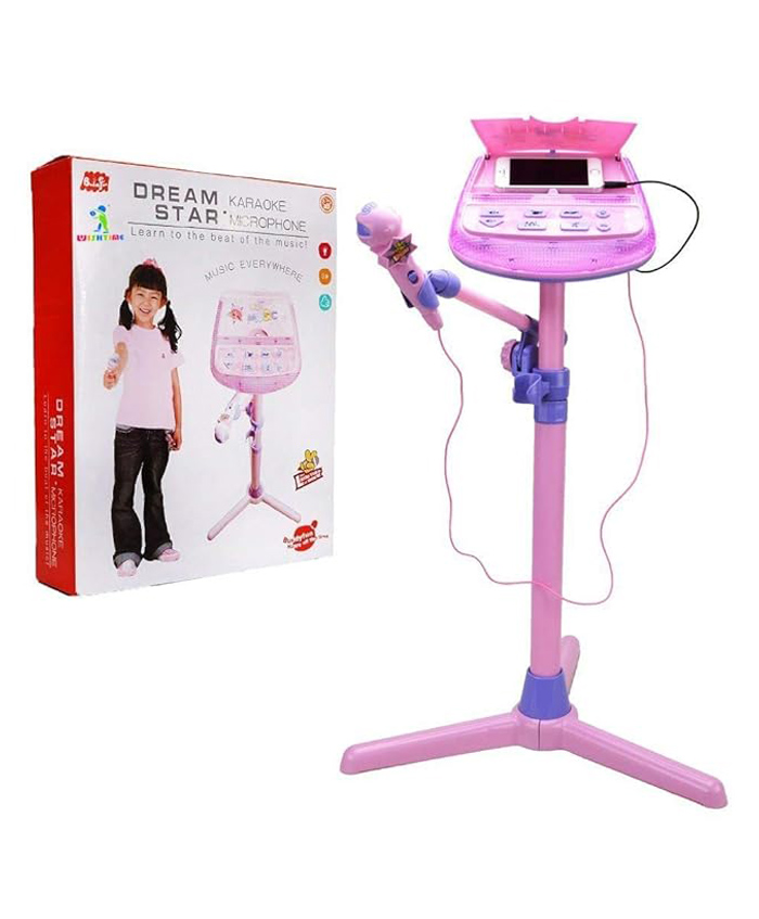 NEGOCIO Dream Star Kids Karaoke Microphone with MP3 Function and Adjustable Height Stand Music Sing Along with Flashing Stage Lights Musical Toy- COLOR MAY VARY
