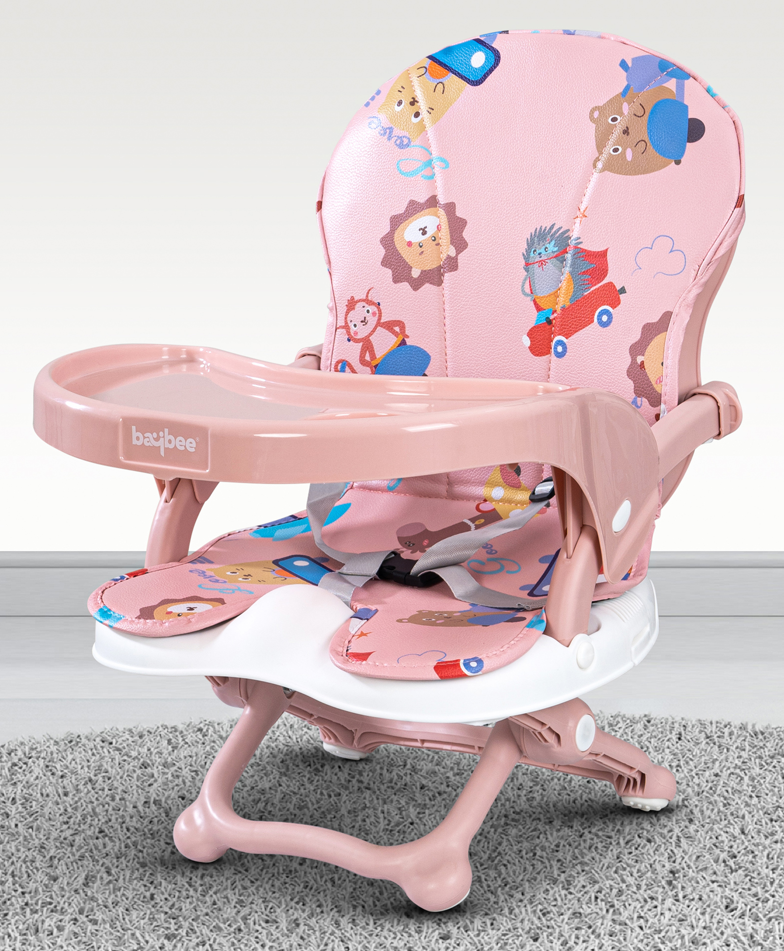 Baybee 2 in 1 Foldable Booster Chair Feeding Chair for Dining Table with 4 Height Adjustable Removable Food Tray Safety Belt & Seat Pad - Pink-image-18