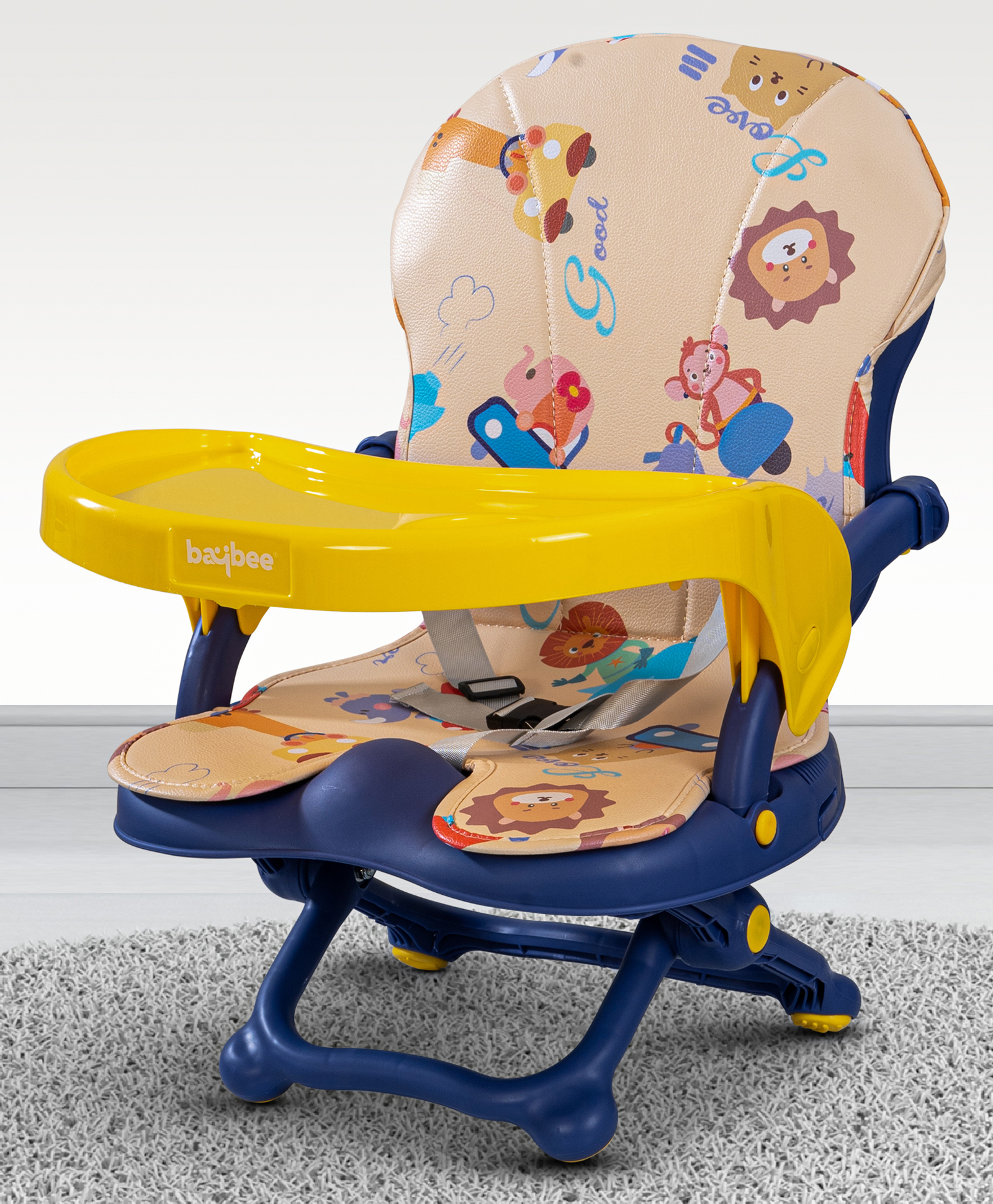 Baybee 2 in 1 Foldable Booster Chair Feeding Chair for Dining Table with 4 Height Adjustable Removable Food Tray Safety Belt & Seat Pad - Blue-image-19