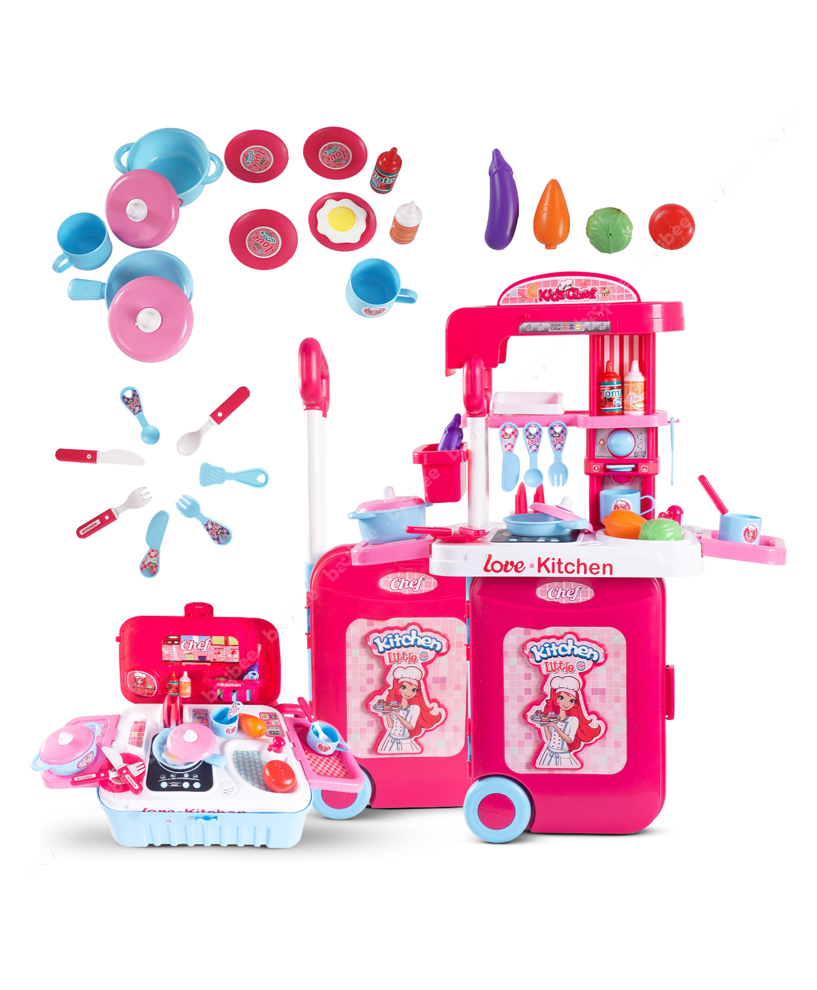 Baybee 2 in 1 Kitchen Set for Kids Portable Pretend Play Little Chef Set Toys for Kids Role Play Cooking Kitchen Set Kids Toys for Girls - Kitchen Set-picture-26