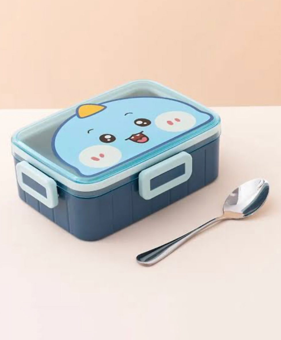 ARCADE TOYS Cute Dino Print 2 Compartment Stainless Steel Insulated Lunch Box for Kids(600 ml) - Blue-picture-38