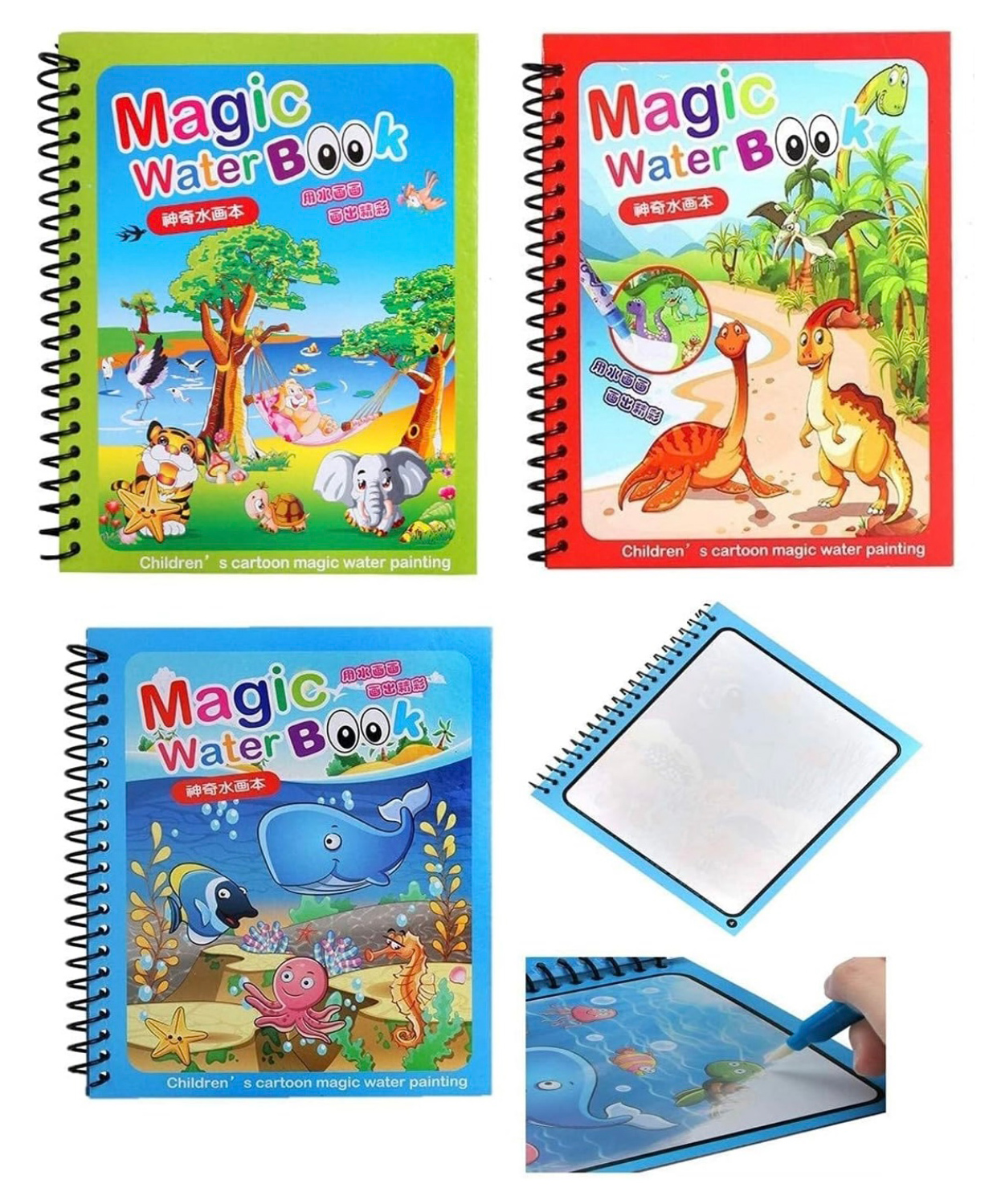 ARCADE TOYS Magic Water Doodle Colouring Book & Magic Pen for Kids Pack of 3 - Multicolour-image-20