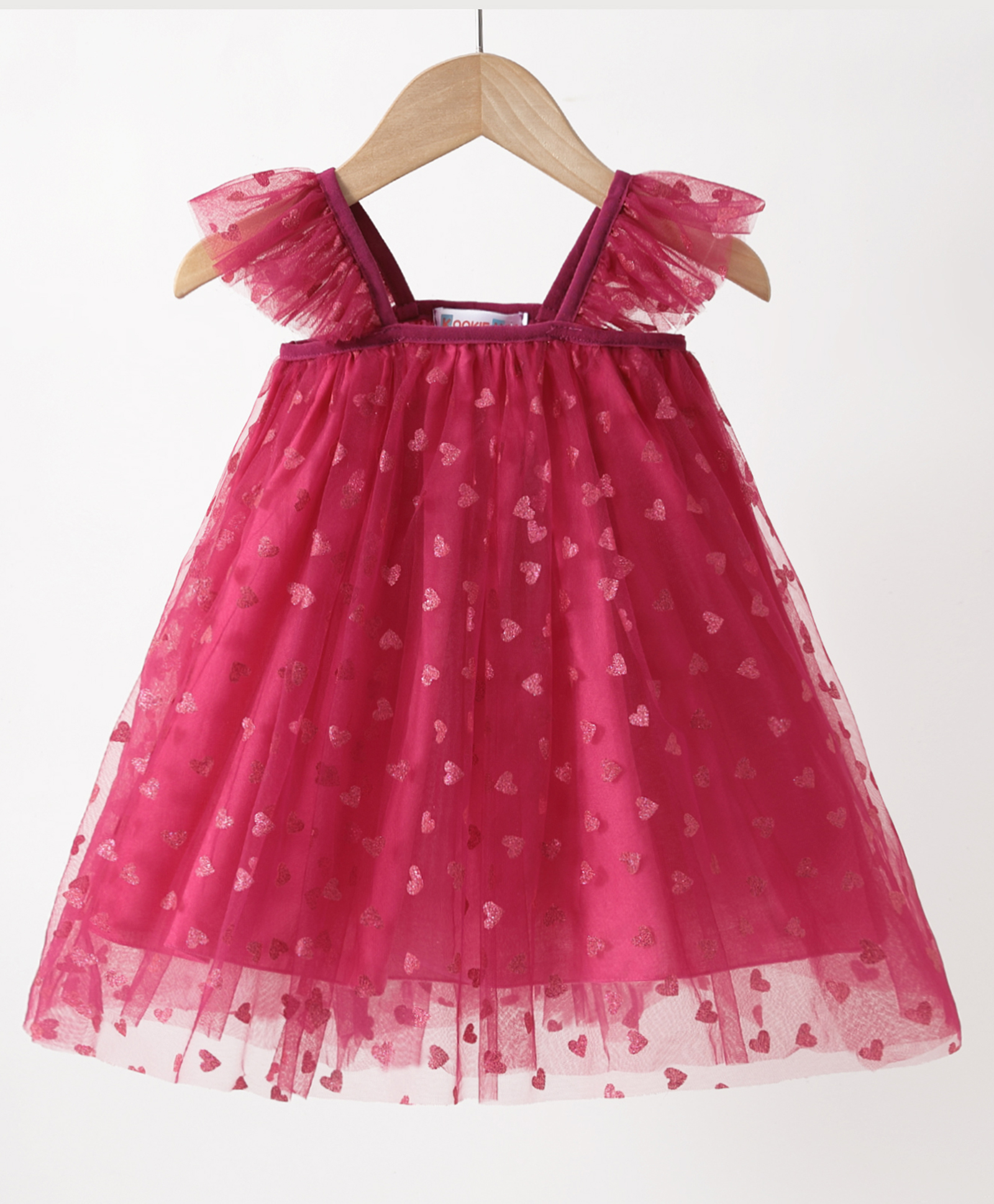 Kookie Kids Sleeveless Party Frock With Heart Embroidery - Fuchsia-image-30