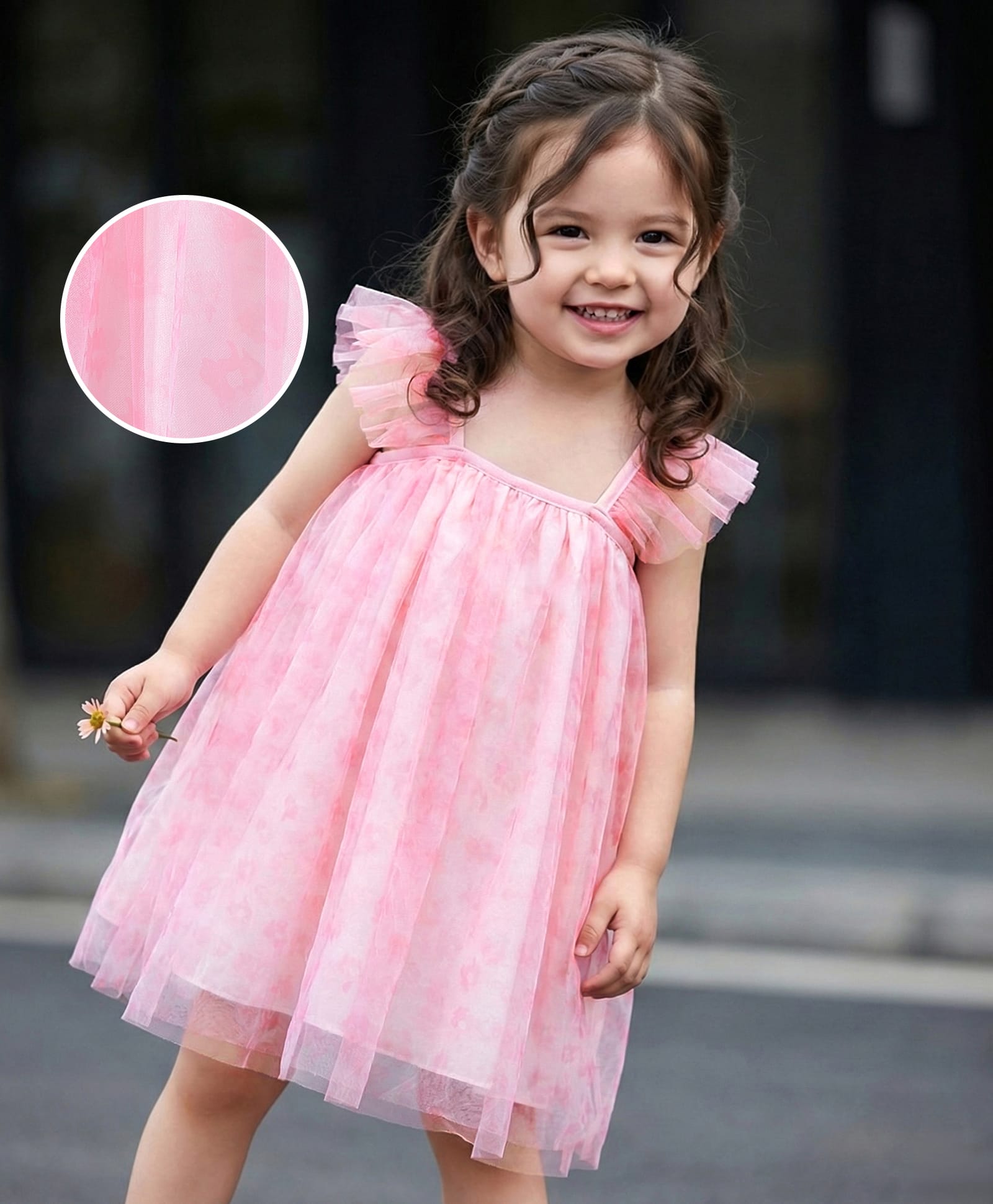 Kookie Kids Singlet Sleeves Frock With Floral Print - Pink-picture-36