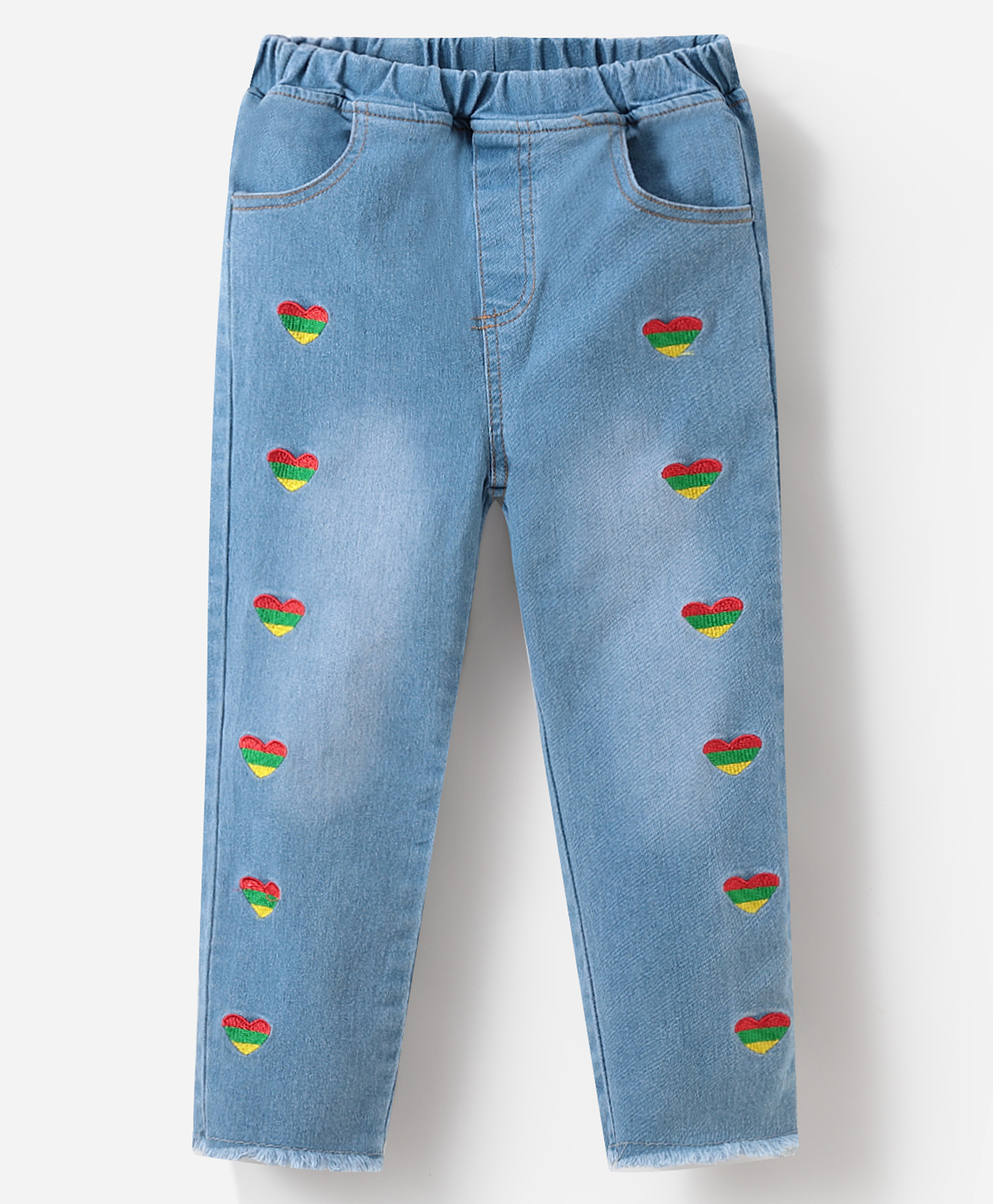 Kookie Kids Full Length Heart Embroidered Denim Jeans - Blue-picture-10