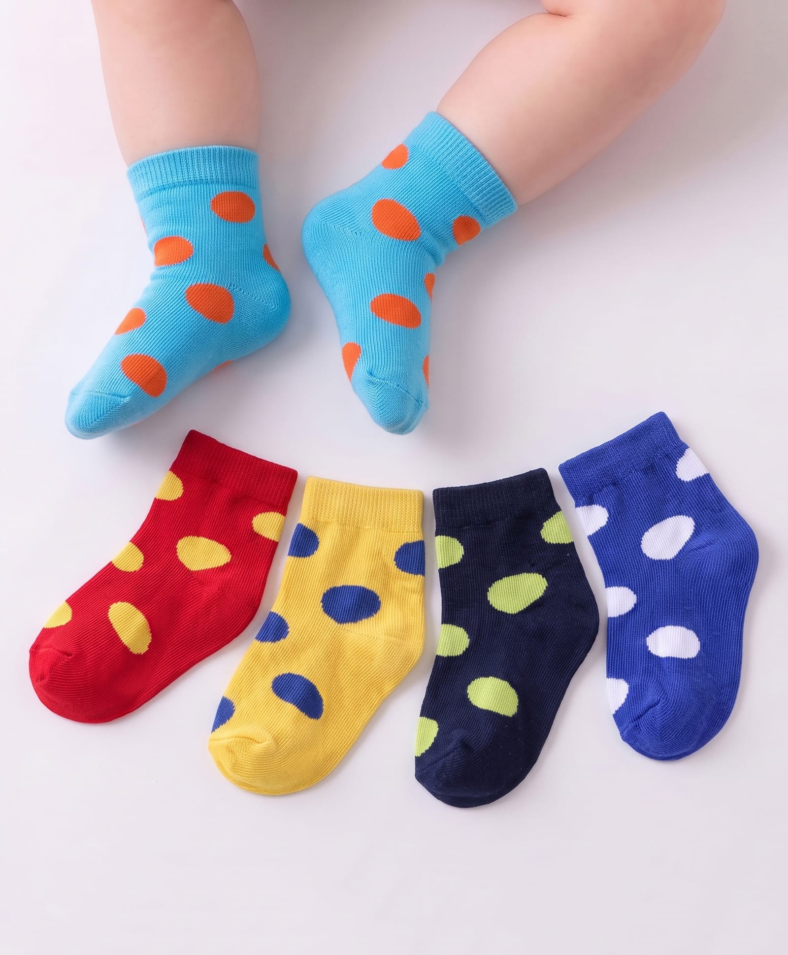 Cute Walk by Babyhug Cotton Blend Rich Non Terry Antibacterial Ankle Length Socks Polka Dots Design Pack of 5 - Multicolour-picture-26