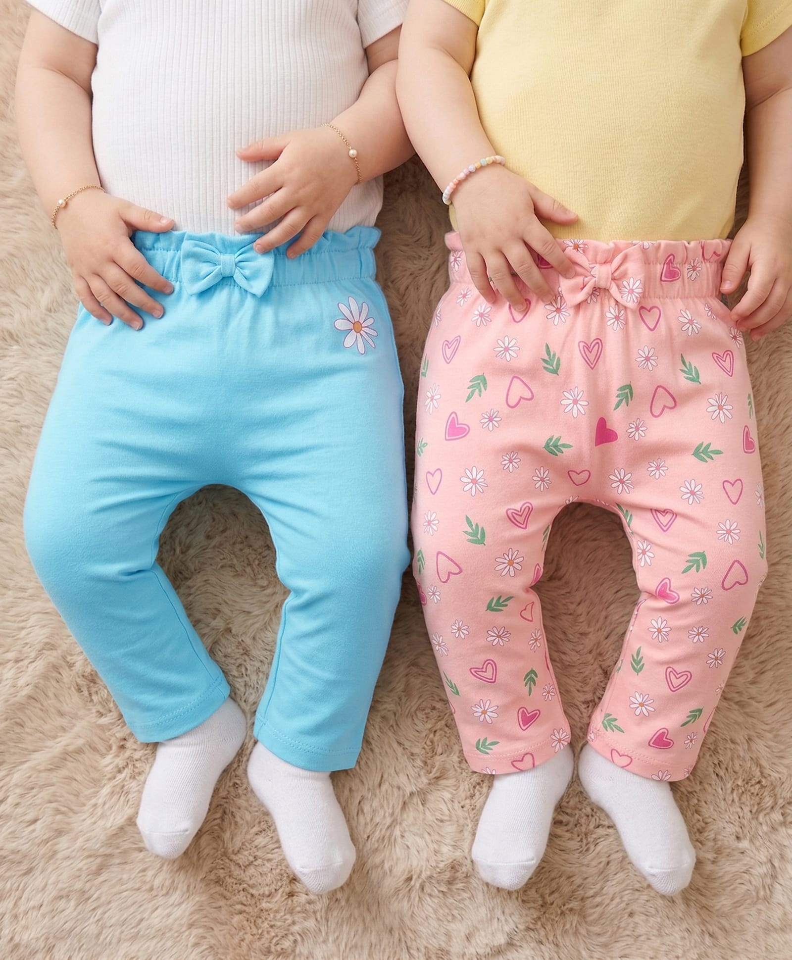 Babyoye Eco Conscious 100% Cotton Interlock with Eco Jiva Finish Full Length Leggings Floral Print Pack Of 2 - Blue & Pink-picture-30