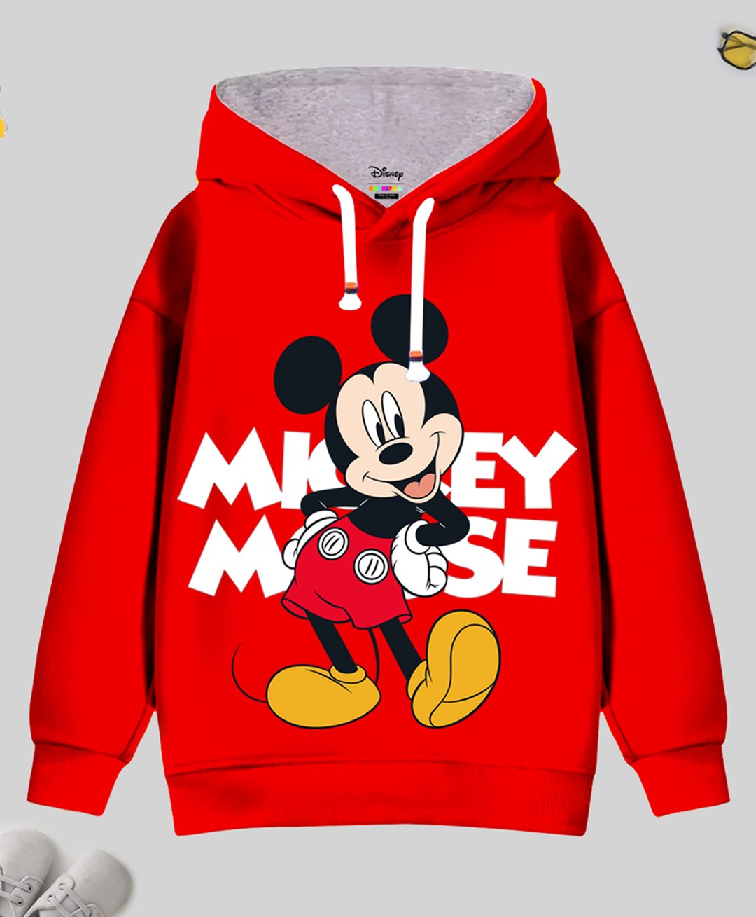 KUCHIPOO Disney Featuring Full Sleeves Mickey Mouse Printed Cotton Fleece Winter Wear Hoodie - Red-picture-11
