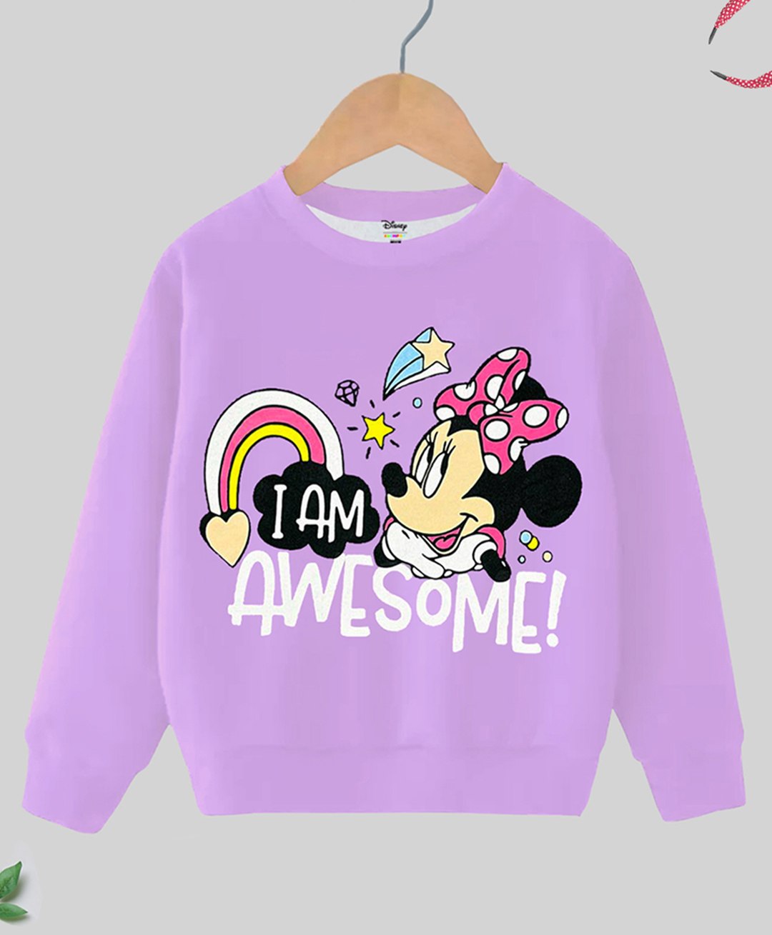 KUCHIPOO Disney Featuring Full Sleeves Minnie Printed Cotton Fleece Winter Wear Sweatshirt - Lilac-image-19