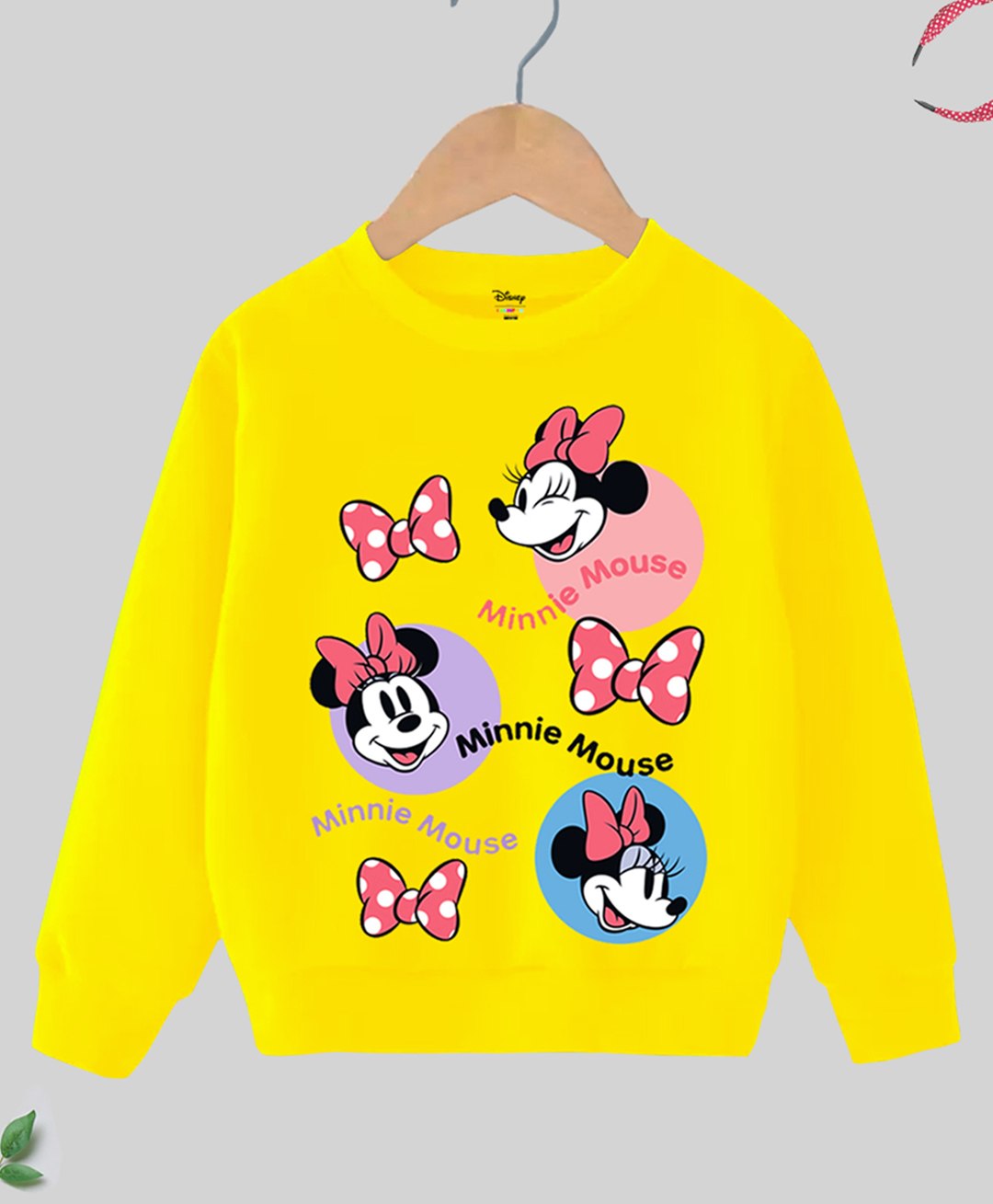 KUCHIPOO Mickey & Friends Featuring Full Sleeves Minnie Mouse Printed Cotton Fleece Sweatshirt - Yellow-image-29