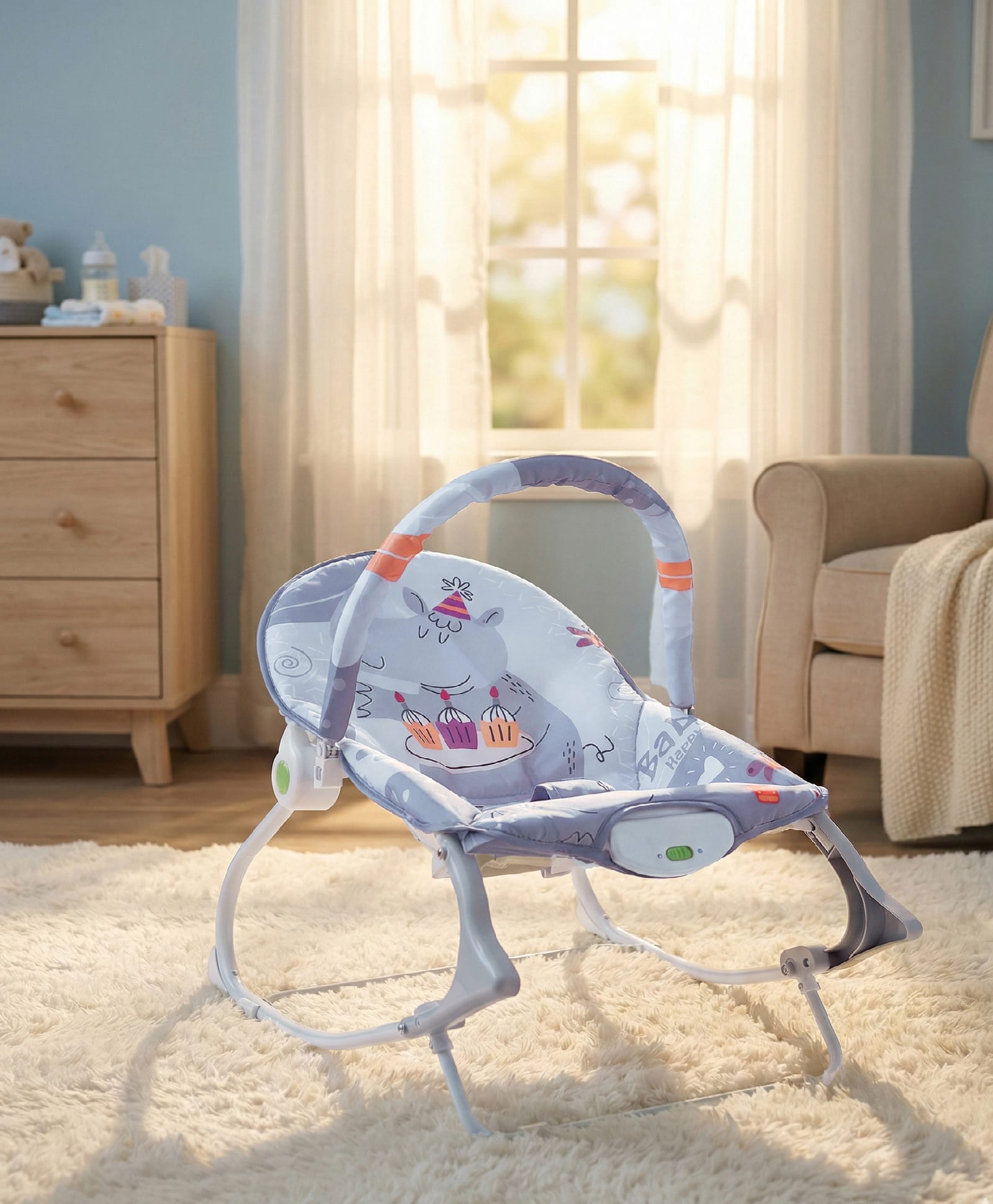 Portable Baby Rocker With U Shape Pillow & Calming Vibrations - Grey