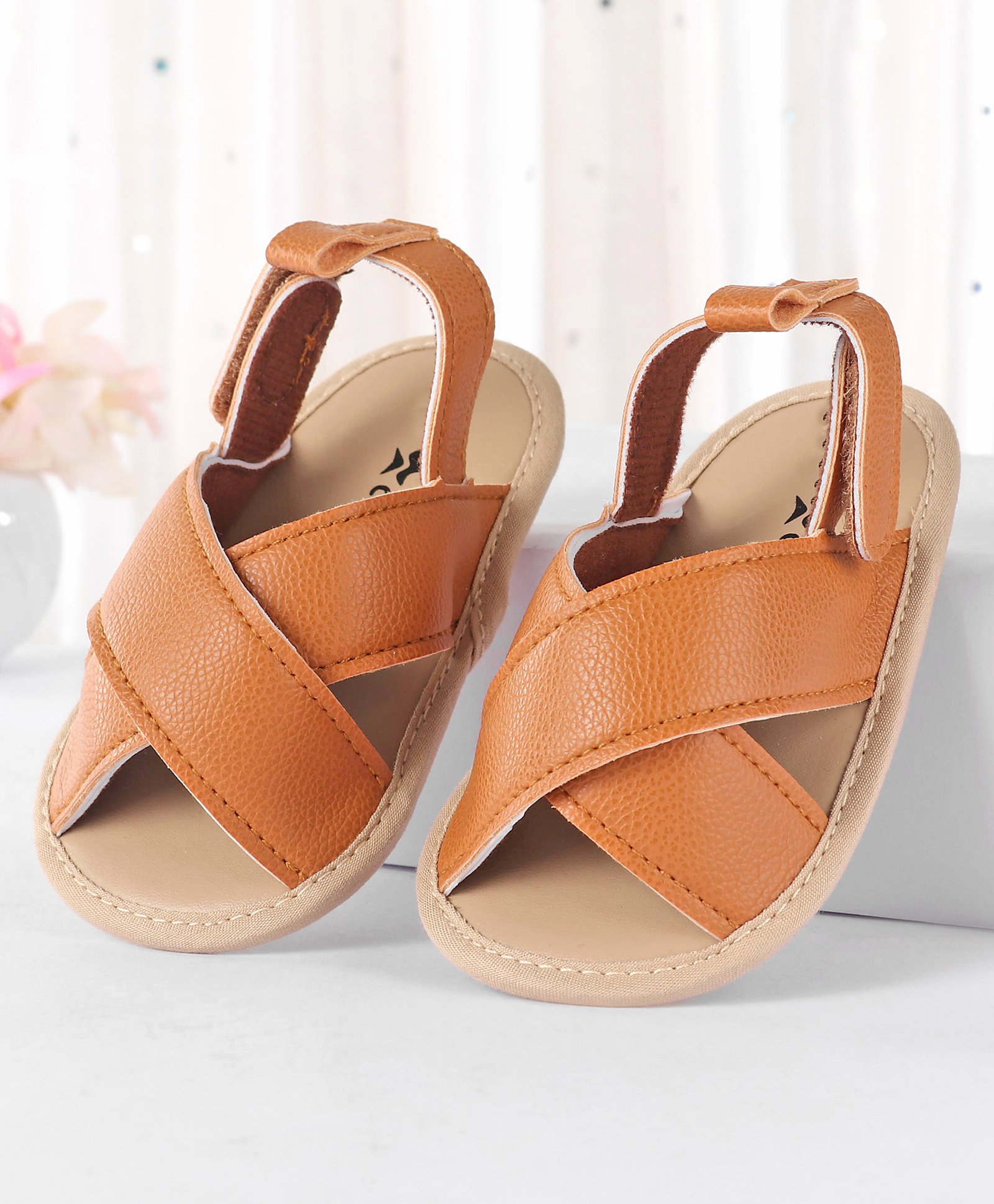 Cute Walk by Babyhug Solid Color Booties with Velcro Closure - Brown-image-20