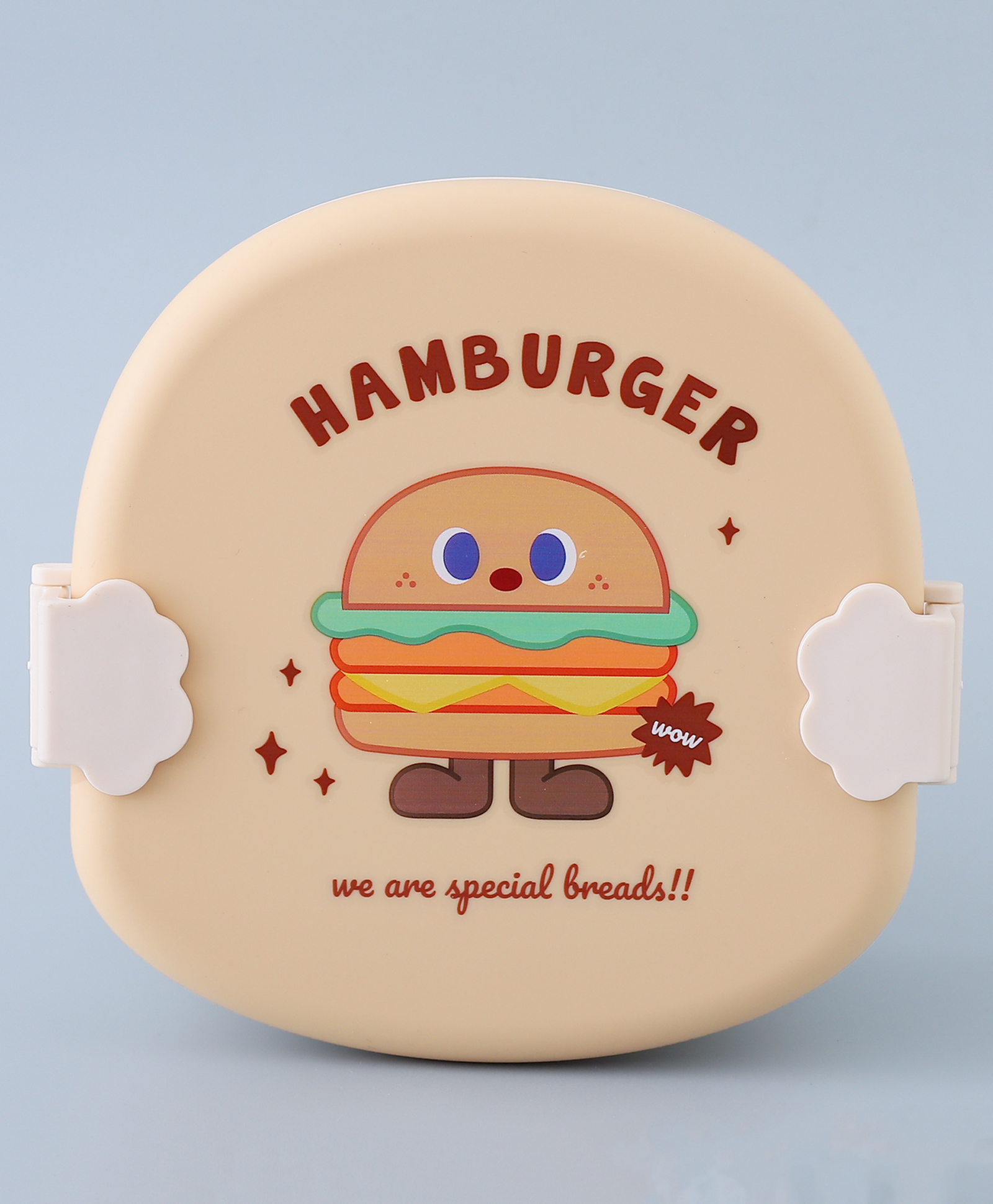 Hamburger Printed Lunch Box with Cutlery - Light Brown-image-37