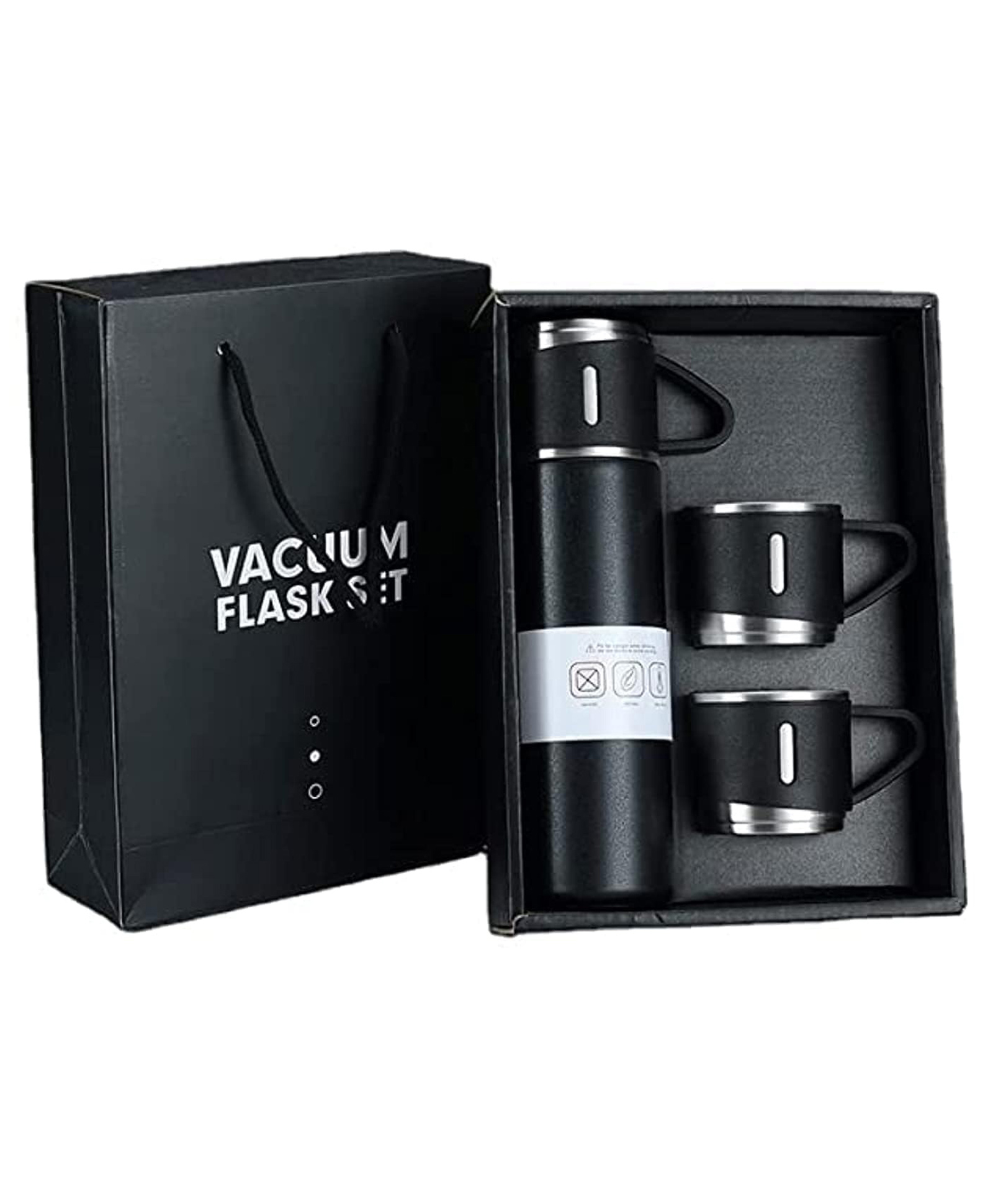 New Pinch Stainless Steel Thermo Vacuum Insulated Bottle with 3 Cups for Hot & Cold Drinks Portable Water Flask with Cups (500ml Black)-image-49