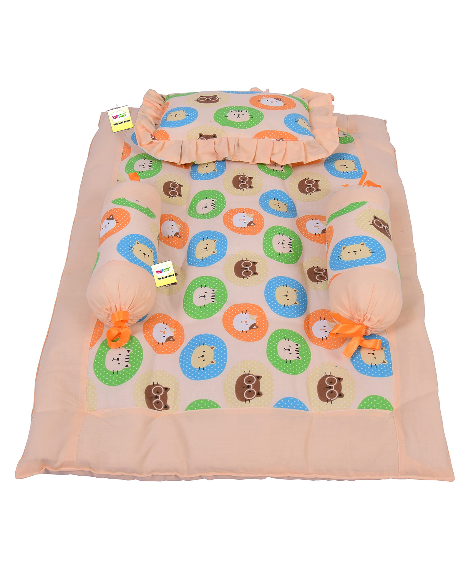 Kwitchy New Born Baby Bedding Set 4 Pcs Mattresses Gaddi with Pillows -  Orange-picture-16