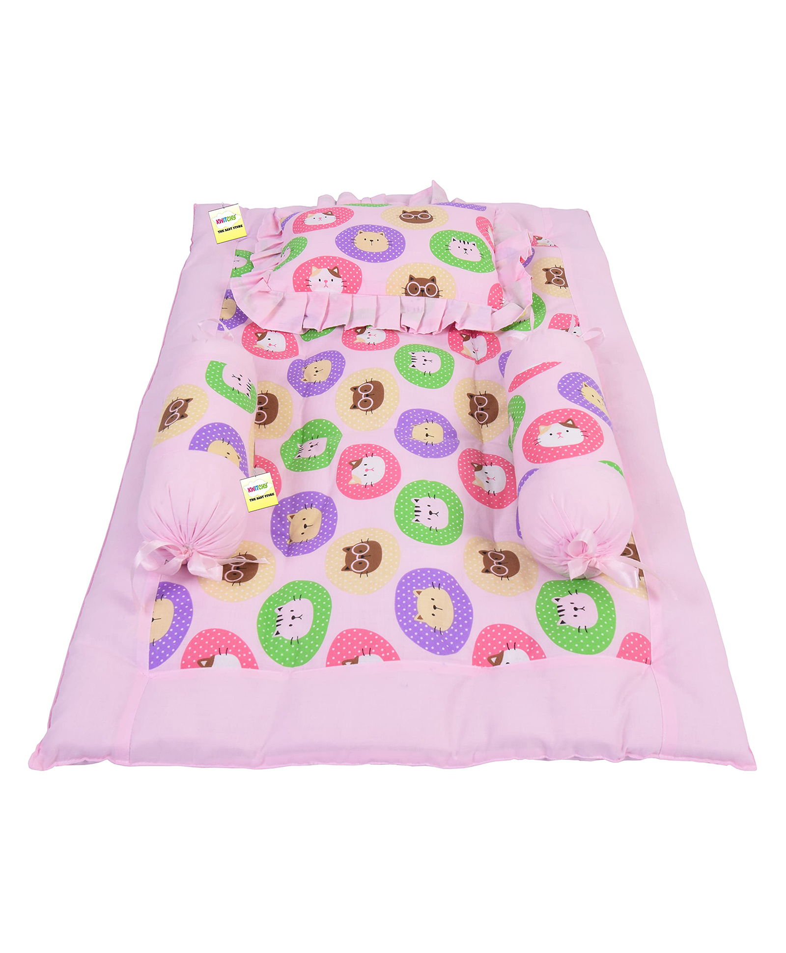 Kwitchy New Born Baby Bedding Set 4 Pcs Mattresses Gaddi with Pillows -  Pink-image-17