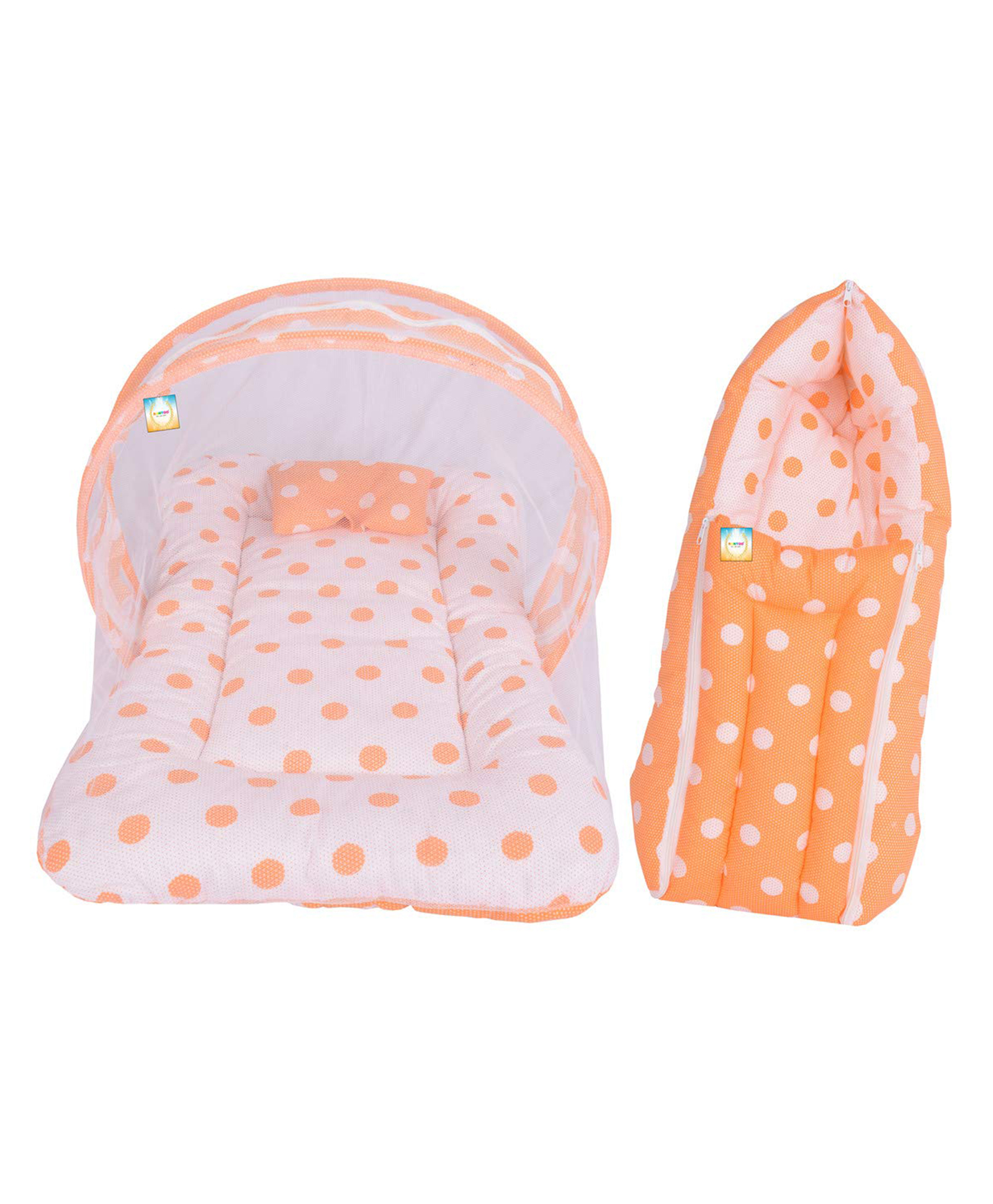 Kwitchy New Born Baby Bedding Combo Set Mattress with Net & Sleeping Bag -Orange-picture-32