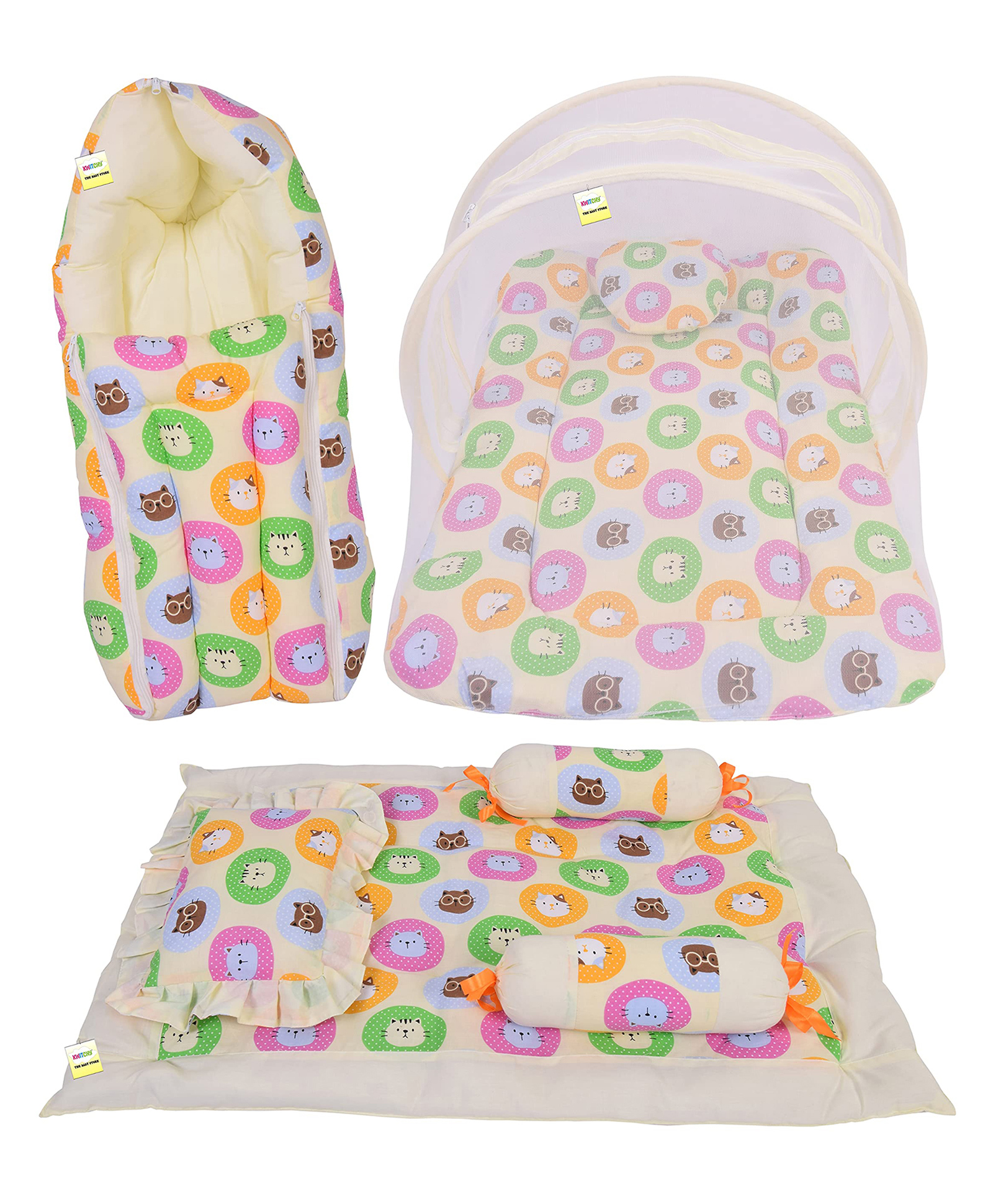 Kwitchy New Born Baby Bedding Combo of Mattress with Net Sleeping Bag 4 Pcs Gadda Set - Yellow-picture-23