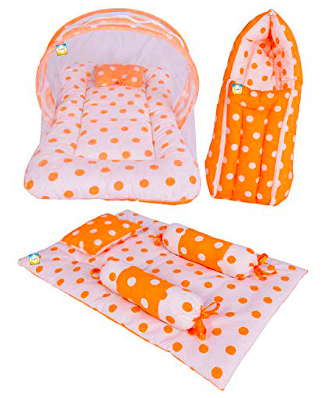 Kwitchy Combo of Baby Mattress with Net Sleeping Bag 4 Pcs Bedding Set - Orange-picture-32