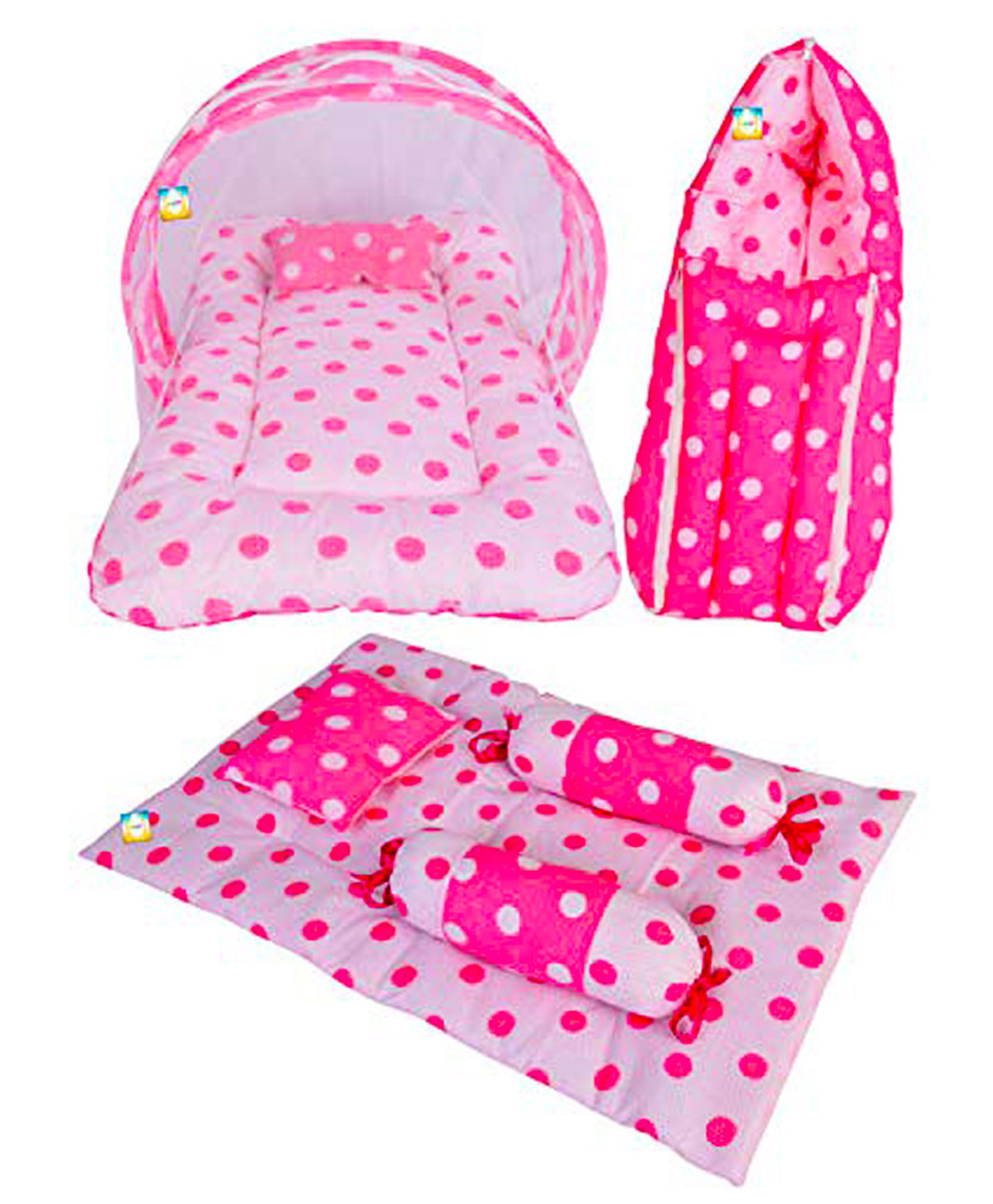 Kwitchy Combo of Baby Mattress with Net Sleeping Bag 4 Pcs Bedding Set - Pink-picture-14