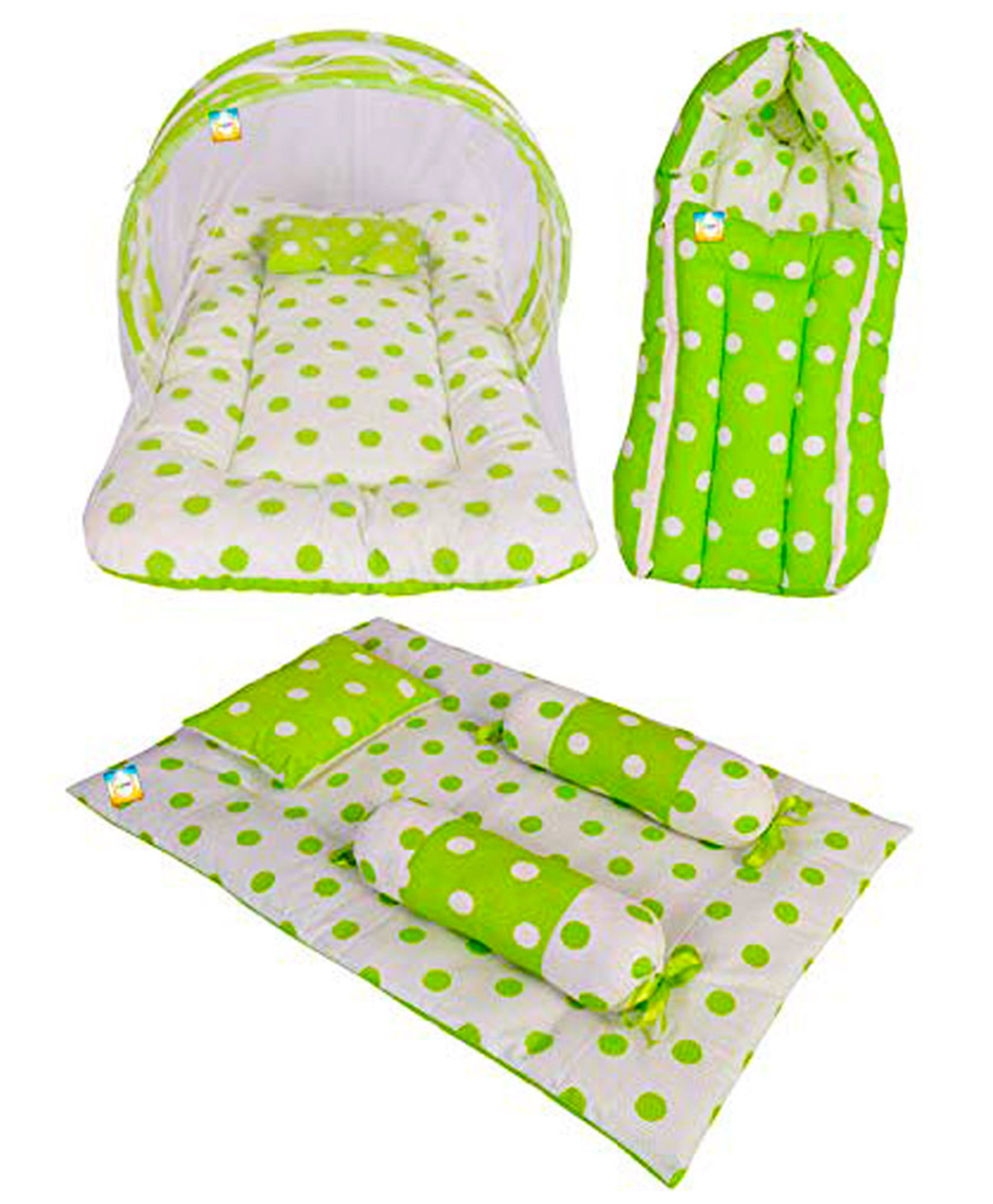 Kwitchy Combo of Baby Mattress with Net Sleeping Bag 4 Pcs Bedding Set - Green-picture-19