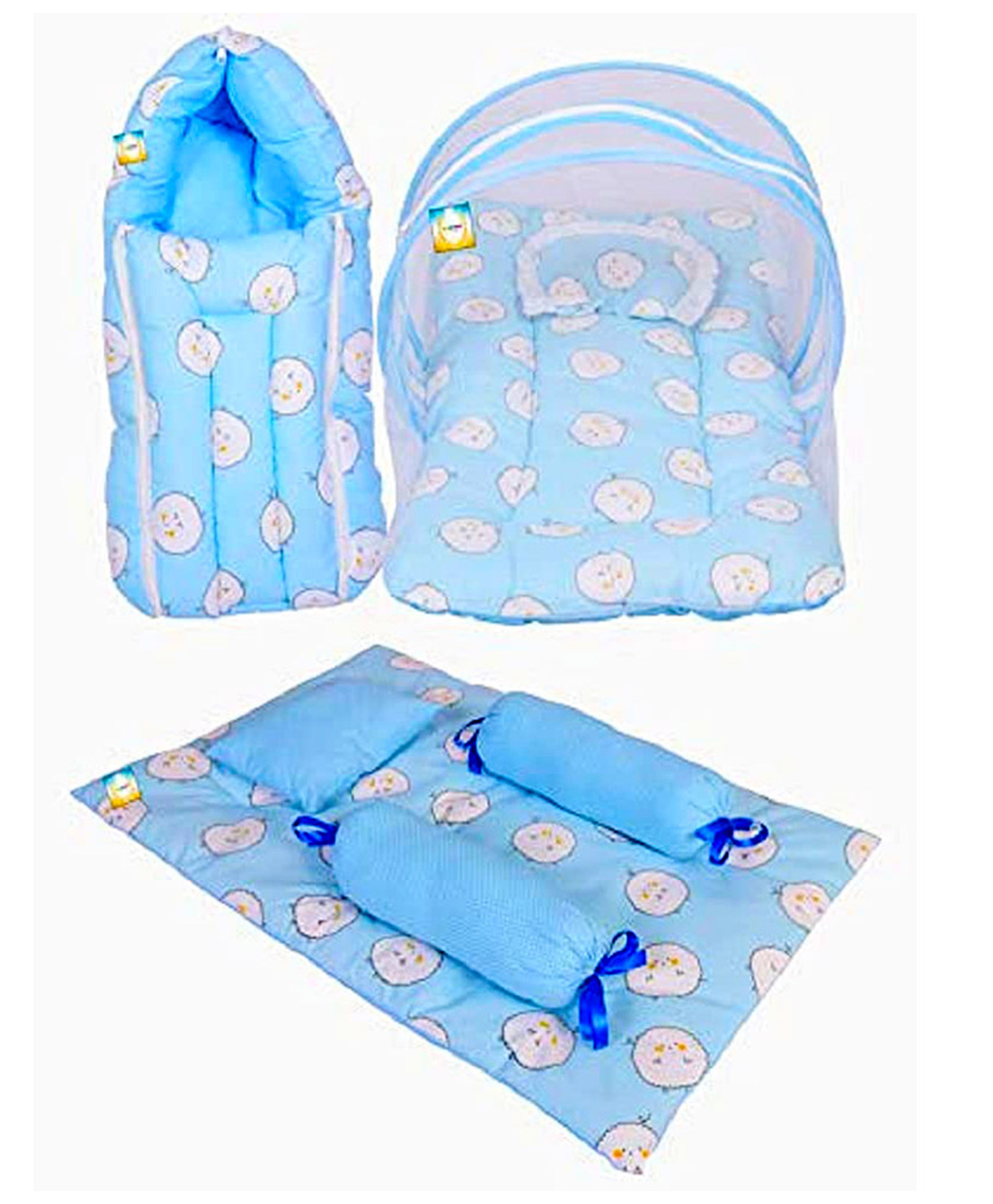 Kwitchy Combo of Baby Mattress with Net Sleeping Bag 4 Pcs Bedding Set -  Blue-picture-23