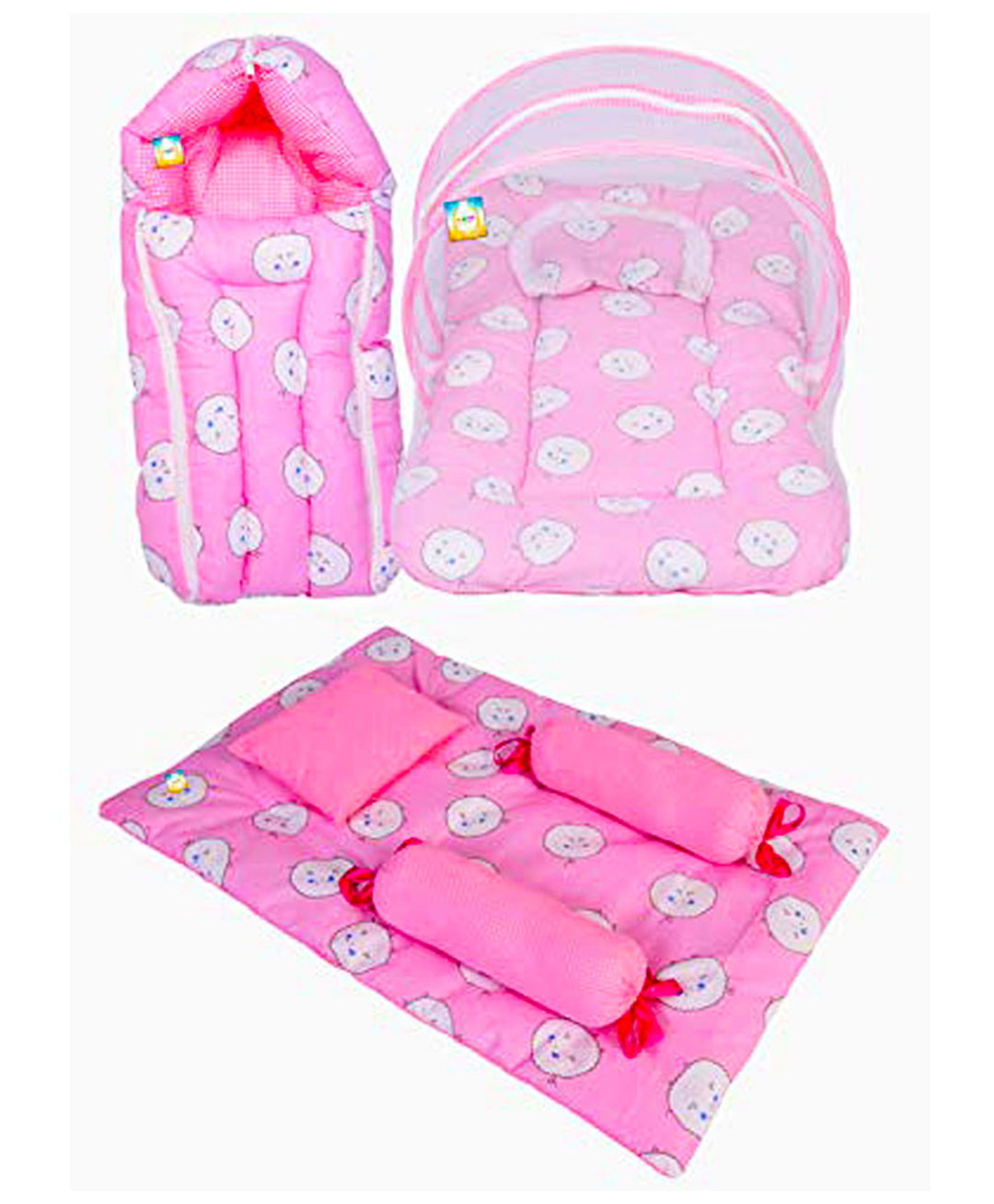Kwitchy Combo of Baby Mattress with Net Sleeping Bag 4 Pcs Bedding Set -  Pink-image-45
