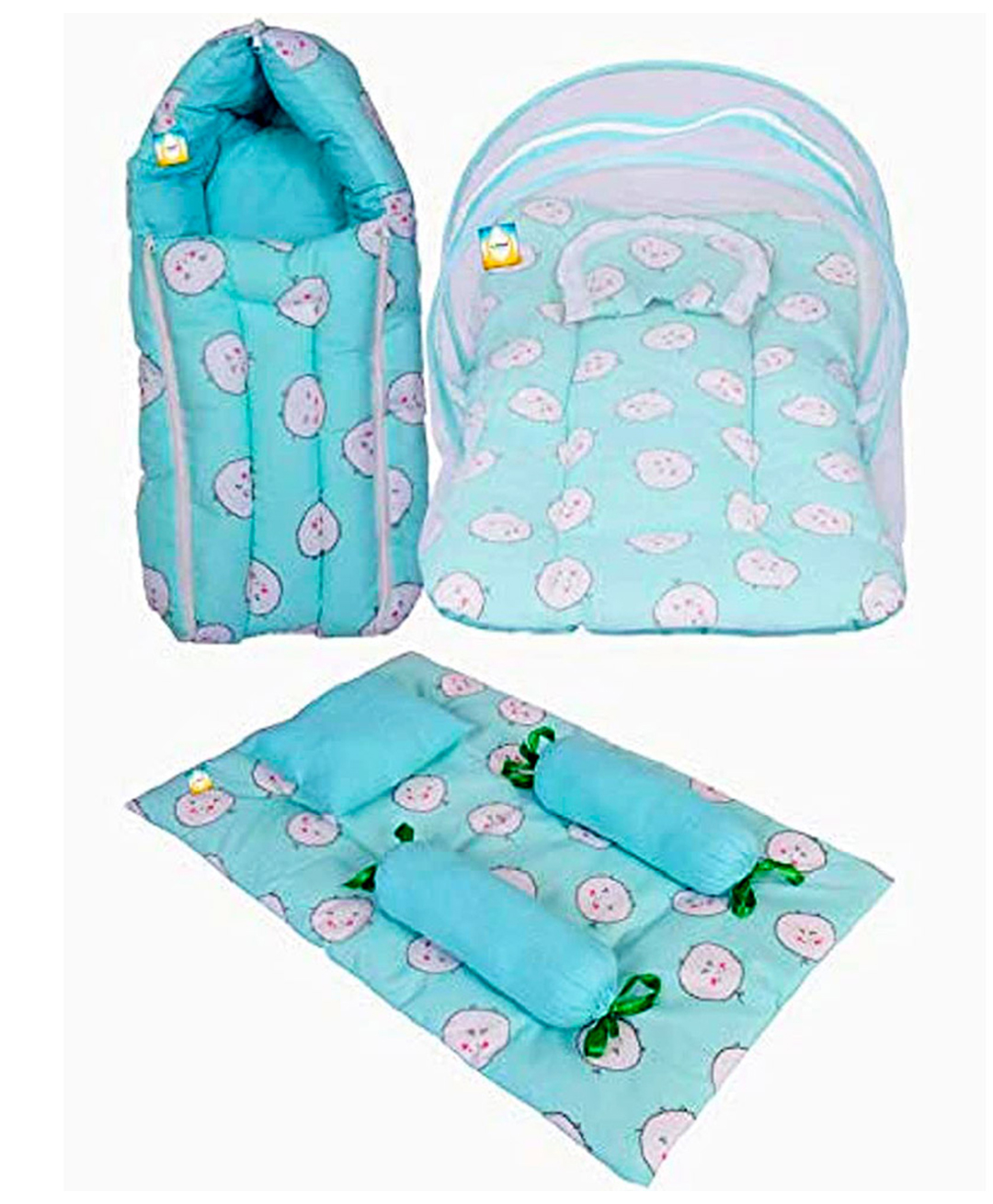 Kwitchy Combo of Baby Mattress with Net Sleeping Bag 4 Pcs Bedding Set -  Green-picture-11
