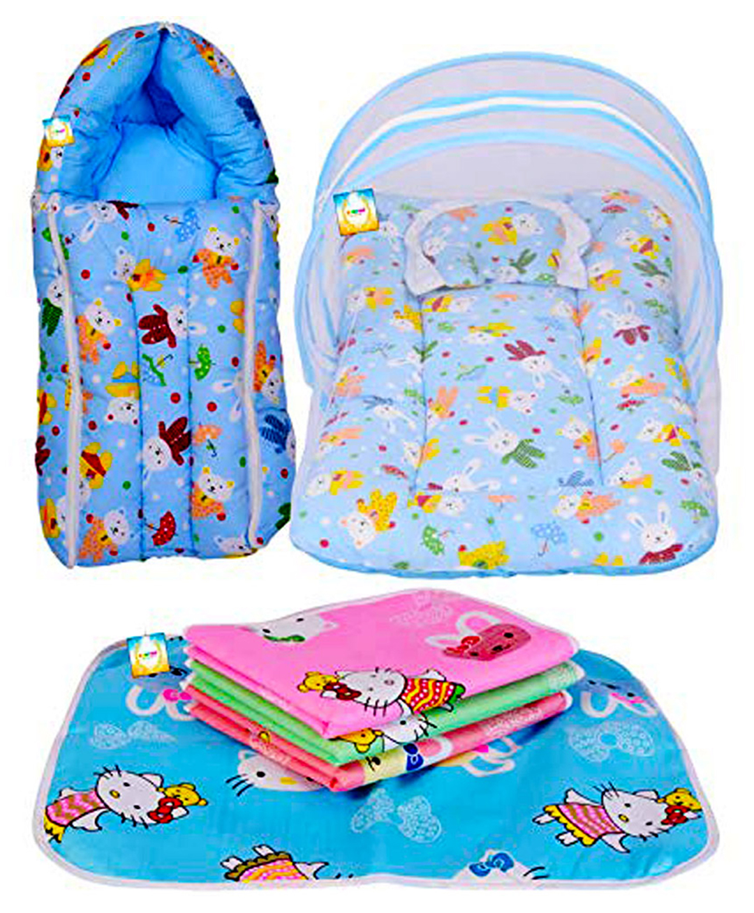 Kwitchy Baby Bedding Combo Mattress with Net Sleeping Bag 4 Waterproof Sheets - Blue-picture-46