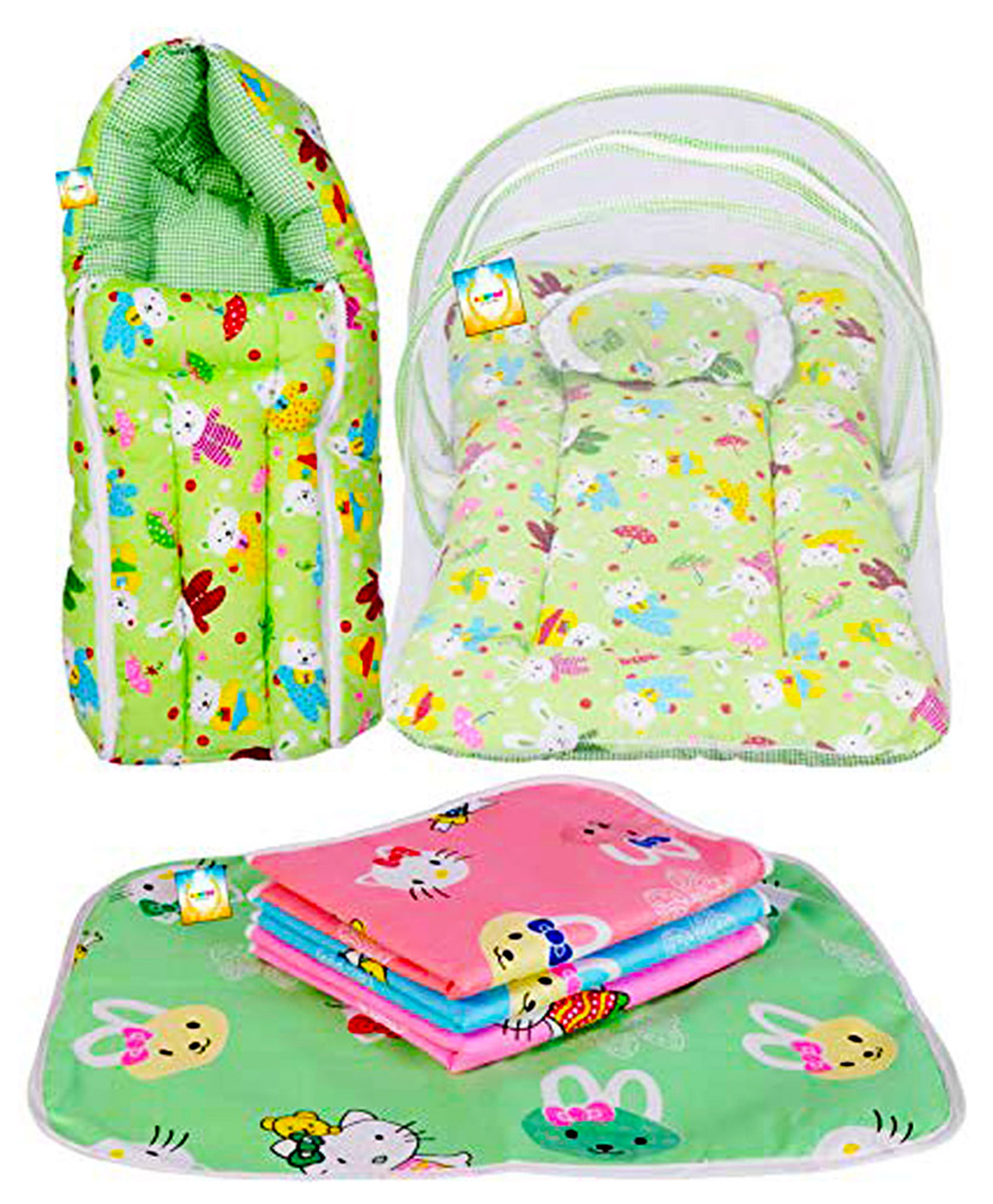 Kwitchy Baby Bedding Combo Mattress with Net Sleeping Bag 4 Waterproof Sheets - Green-picture-37
