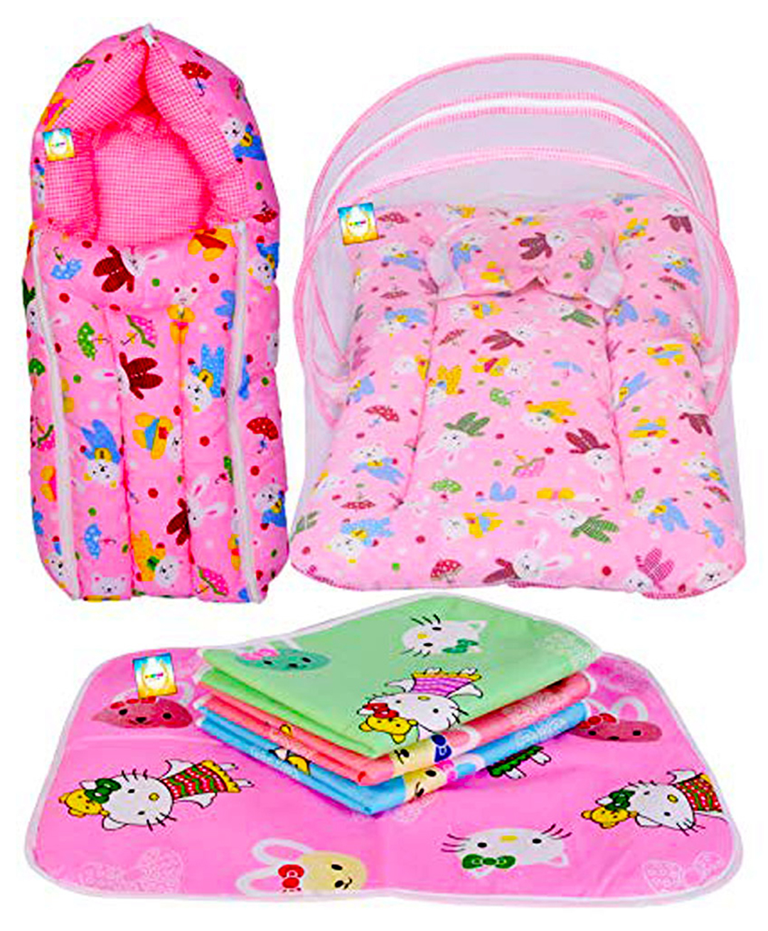 Kwitchy Baby Bedding Combo Mattress with Net Sleeping Bag 4 Waterproof Sheets - Pink-picture-34