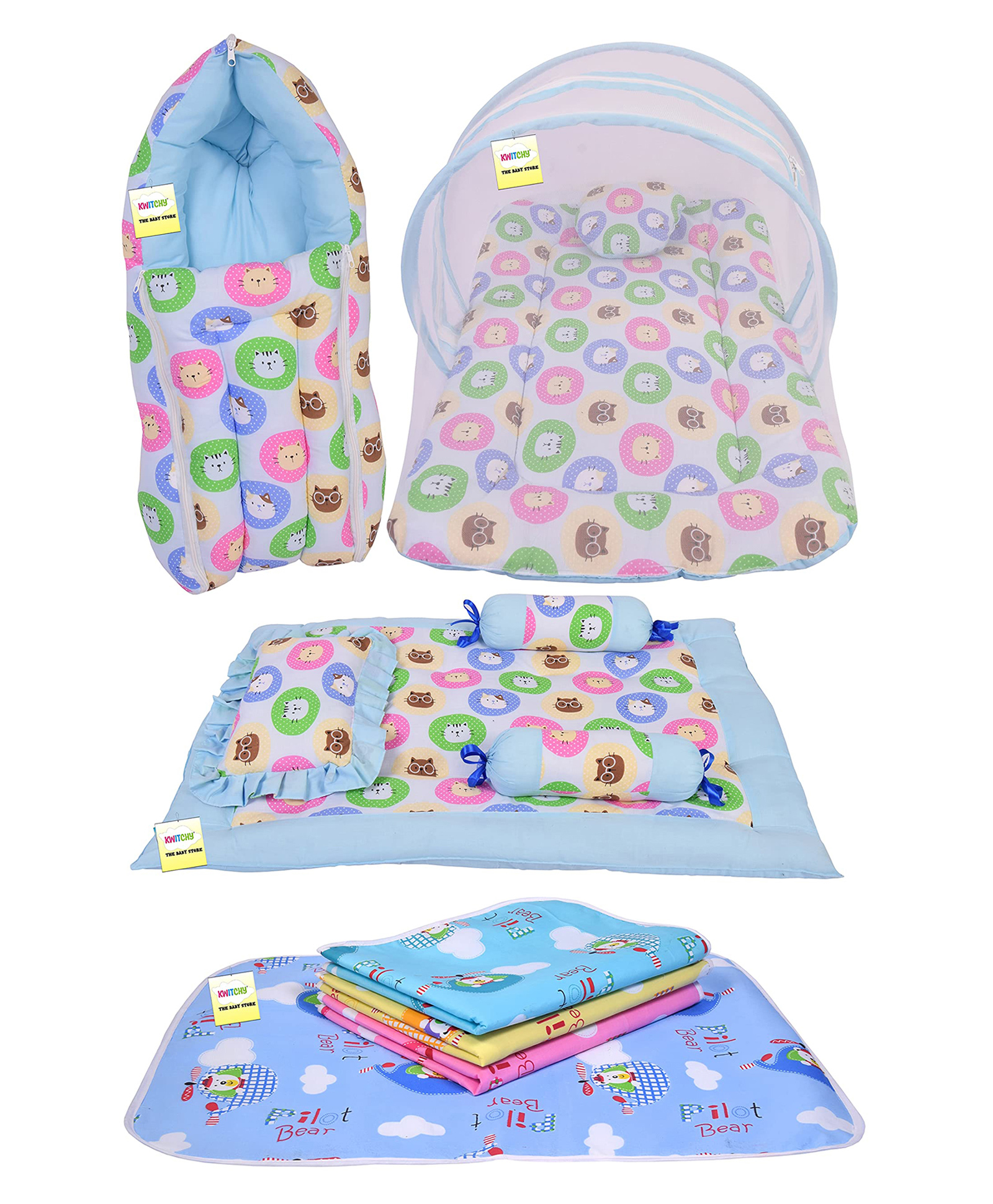 Kwitchy New Born Baby Bedding Set Sleeping Essential Combo Pack - Blue-image-34