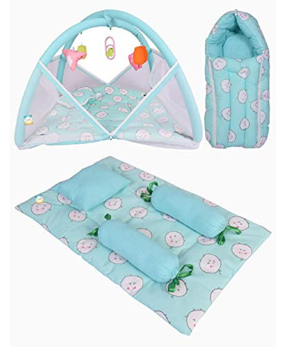 Kwitchy New Born Baby Bedding Set Combo of Mattress with Net Sleeping Bag & 4 Pcs Gaddi Set - Green-picture-24