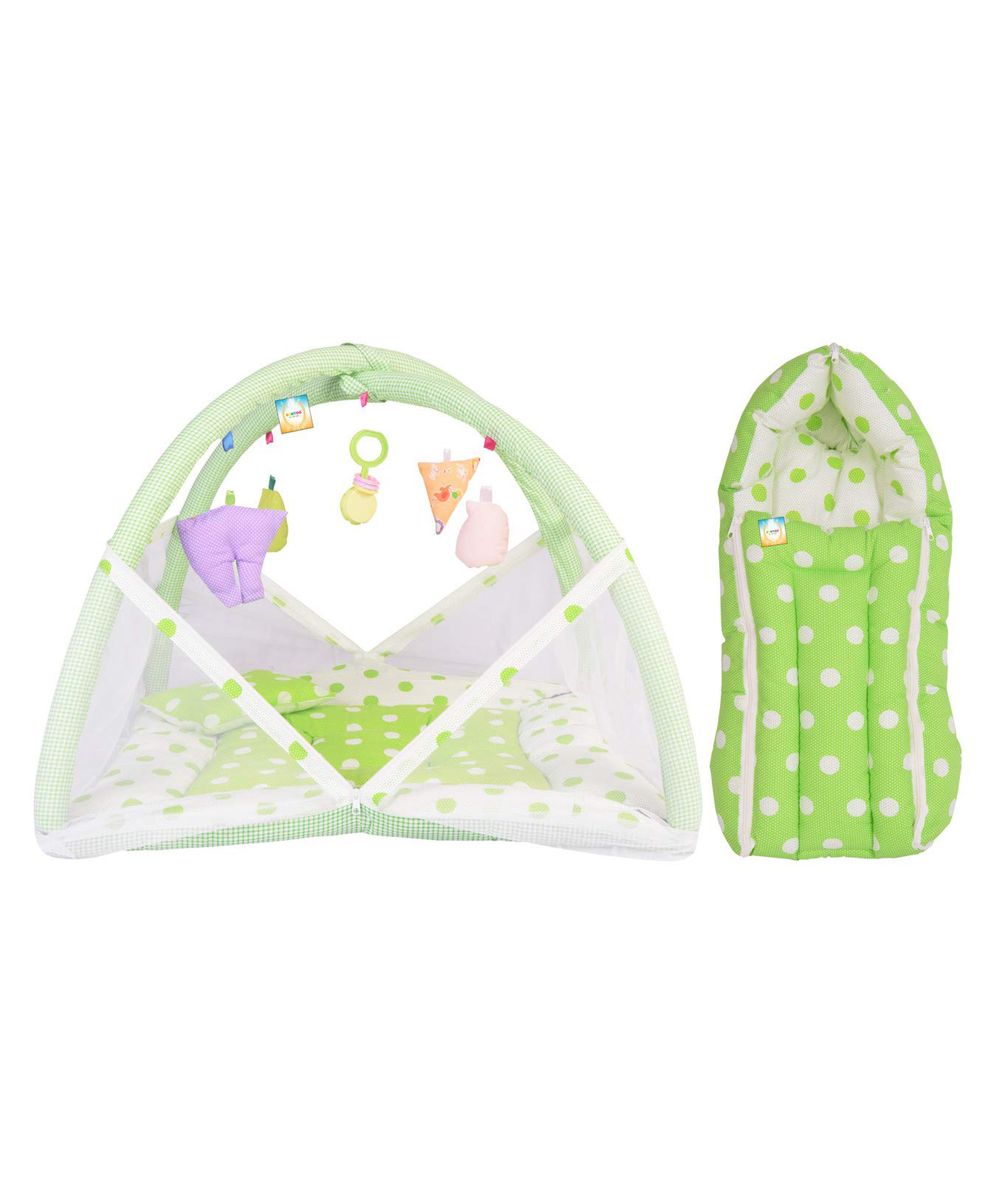 Kwitchy New Born Baby Bedding Set Mattress with Mosquito Net & Sleeping Bag Combo - Green-picture-49