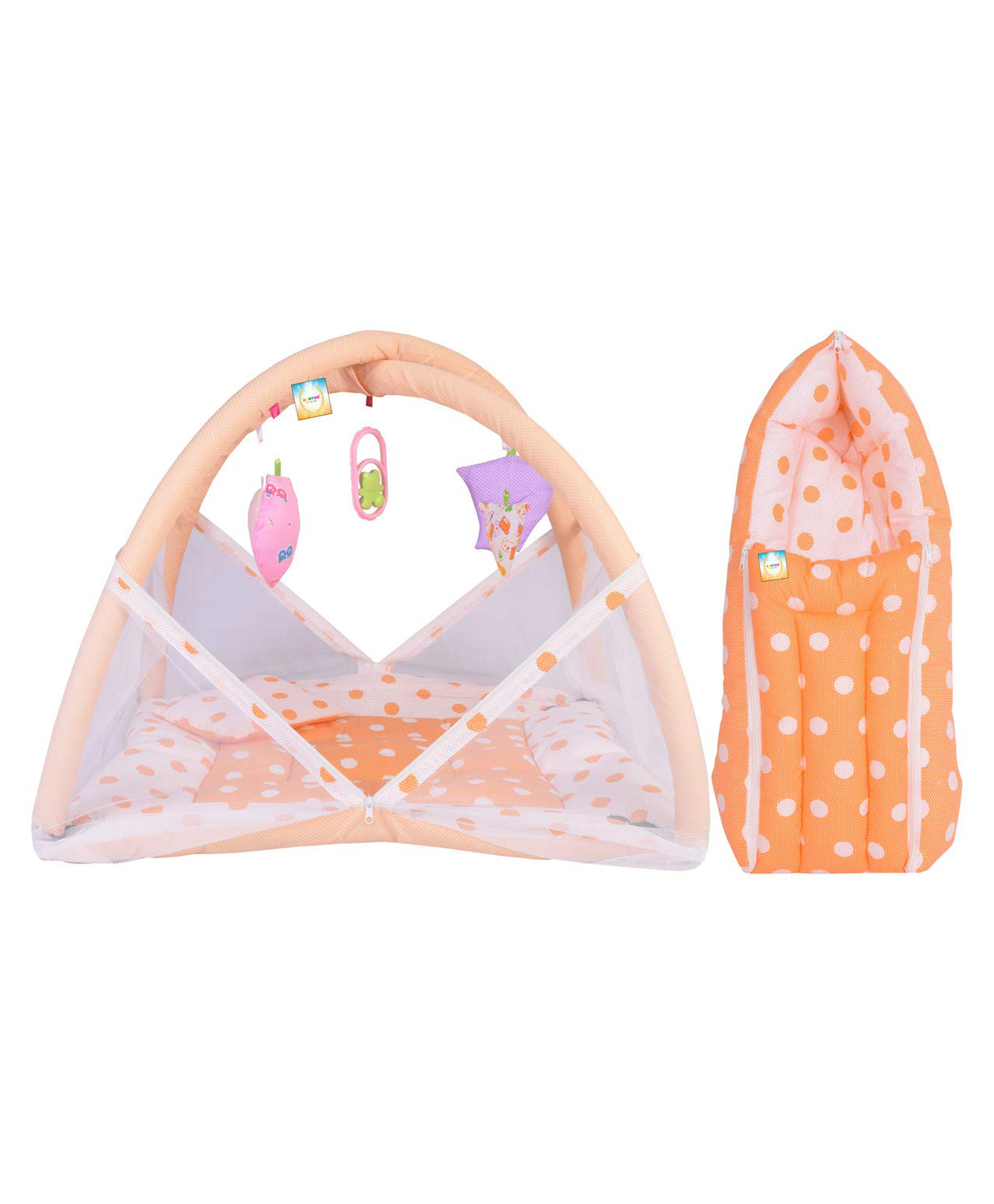 Kwitchy New Born Baby Bedding Set Mattress with Mosquito Net & Sleeping Bag Combo - Orange-picture-42