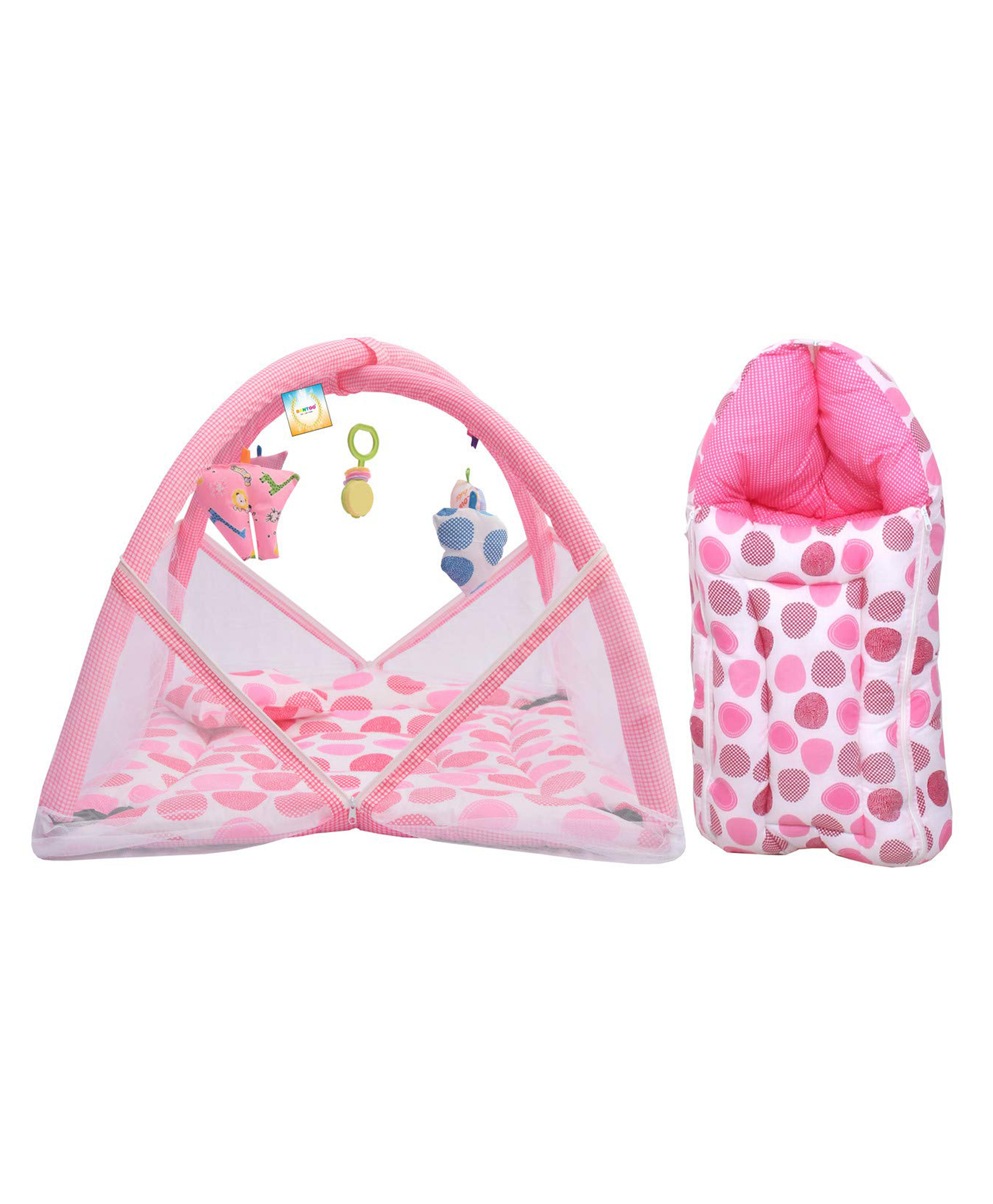 Kwitchy New Born Baby Bedding Set Mattress with Mosquito Net & Sleeping Bag Combo - Pink-picture-47