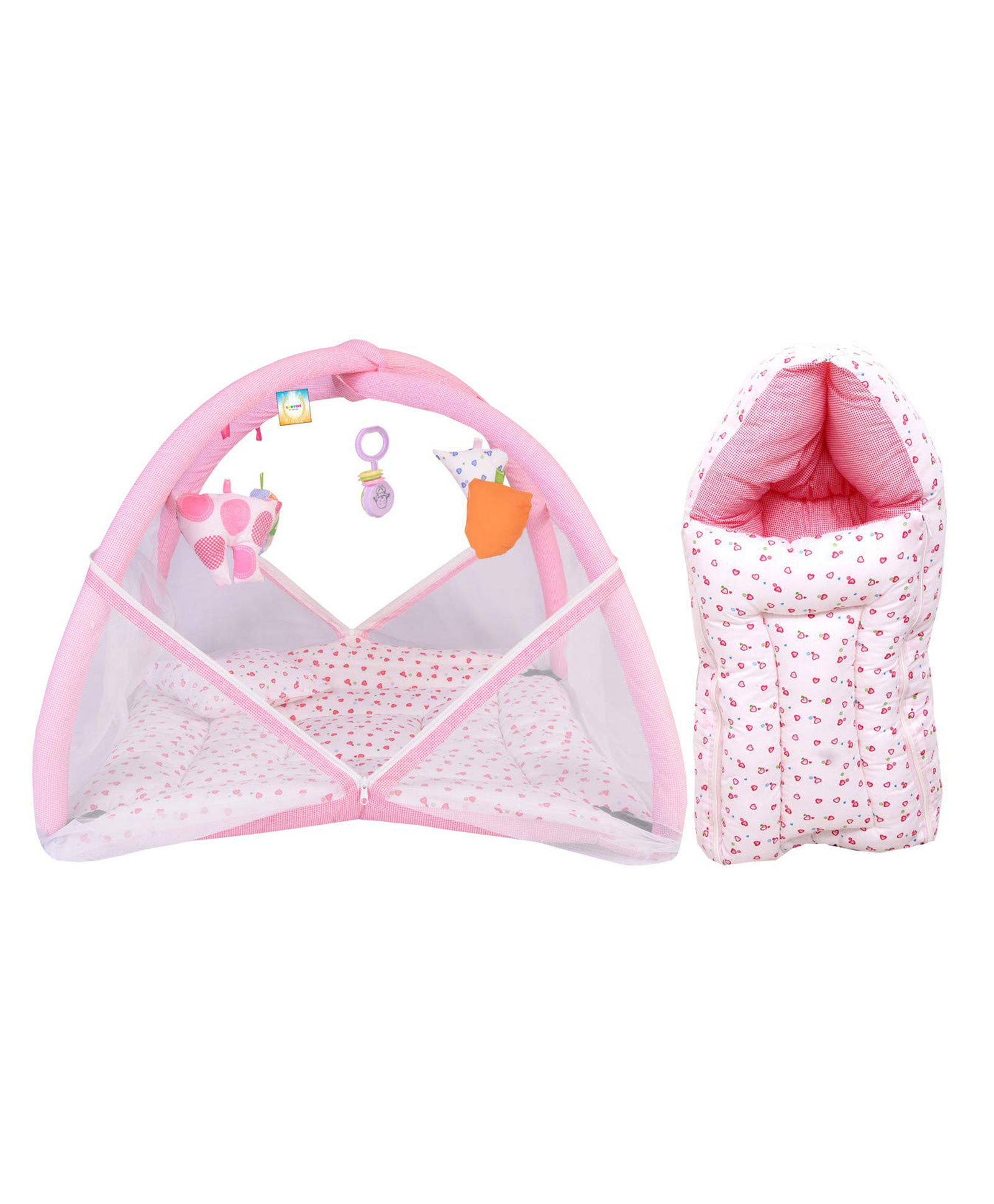 Kwitchy New Born Baby Bedding Set Mattress with Mosquito Net & Sleeping Bag Combo - Pink-picture-45