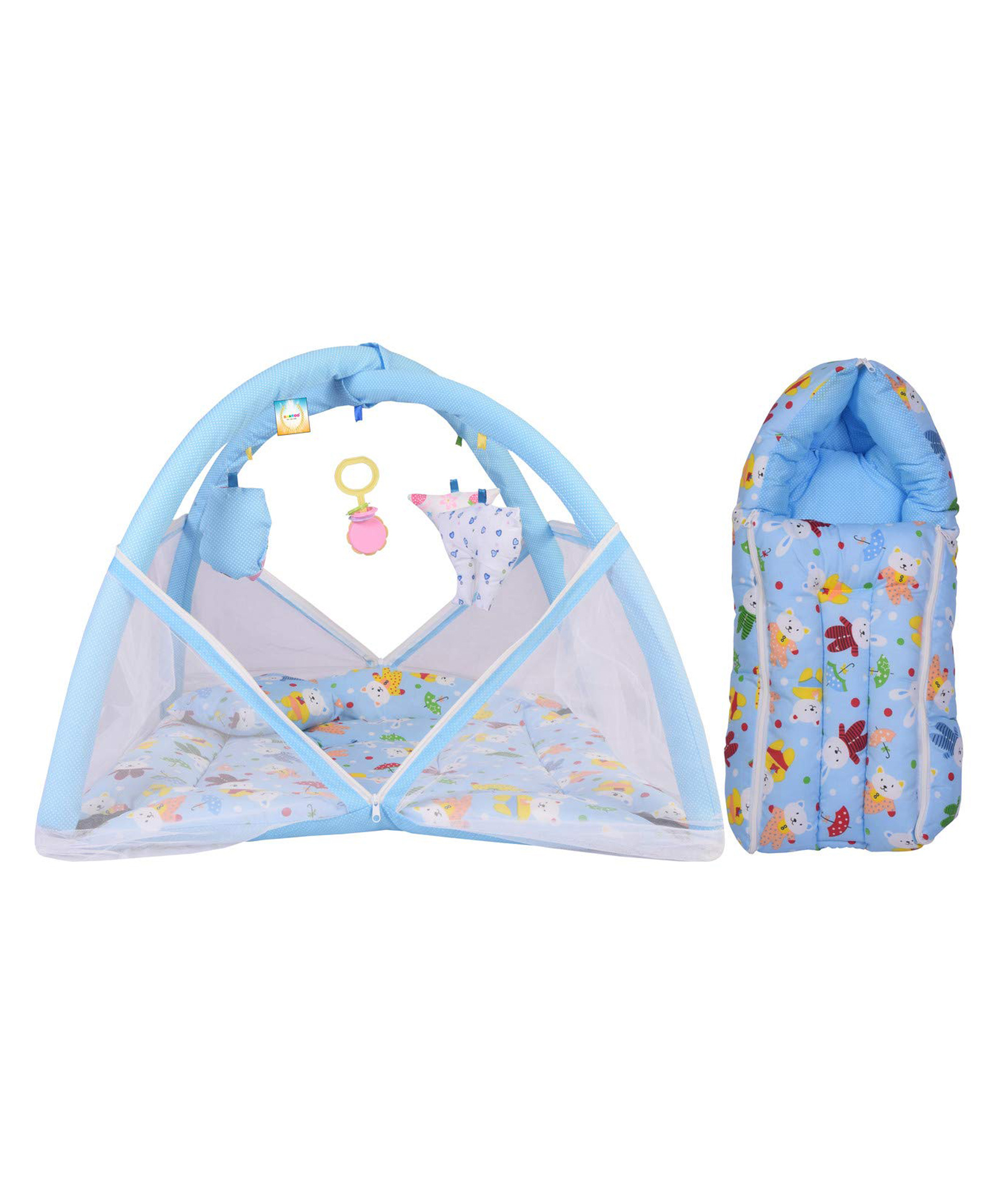 Kwitchy New Born Baby Bedding Combo Mattress with Mosquito Net & Sleeping Bag for 0-6 Months Infants Blue-image-44