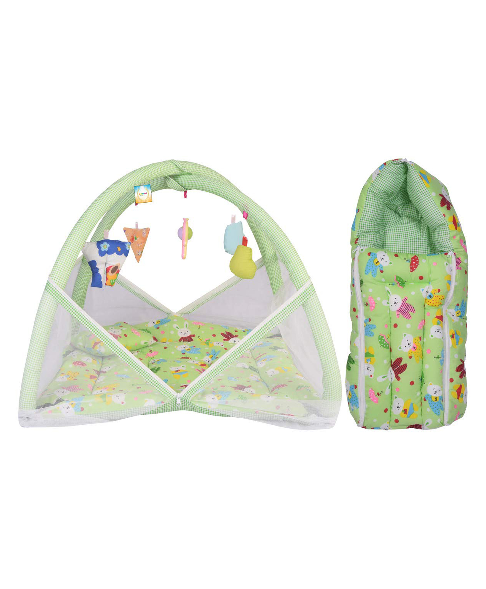 Kwitchy New Born Baby Bedding Combo Mattress with Mosquito Net & Sleeping Bag for 0-6 Months Infants Green-picture-46