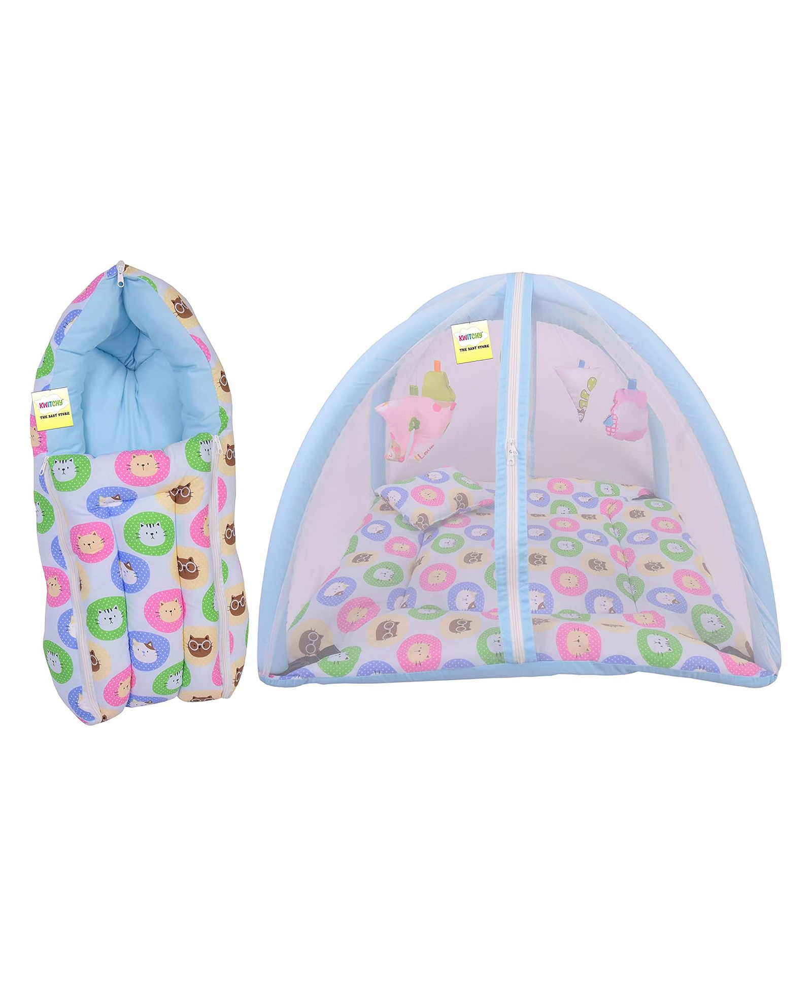 Kwitchy New Born Baby Bedding Set Bed with Mosquito Net & Sleeping Bag Combo - Blue-picture-27