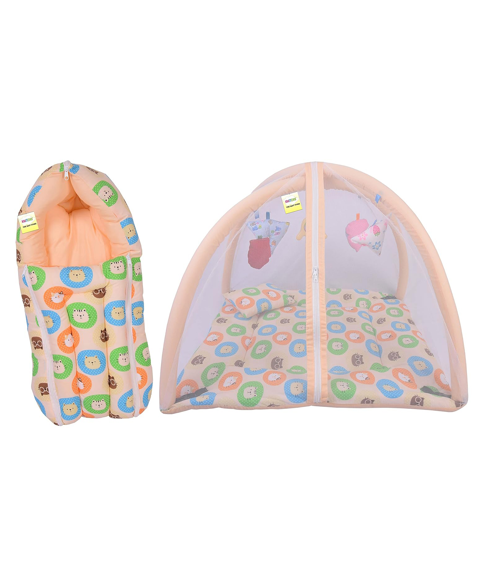 Kwitchy New Born Baby Bedding Set Bed with Mosquito Net & Sleeping Bag Combo - Orange-picture-23